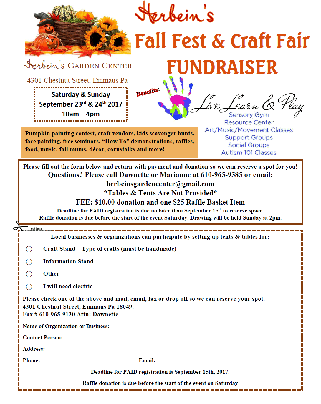 Fall Fest U0026 Craft Fair Fundraiser Vendor Registration Form 
