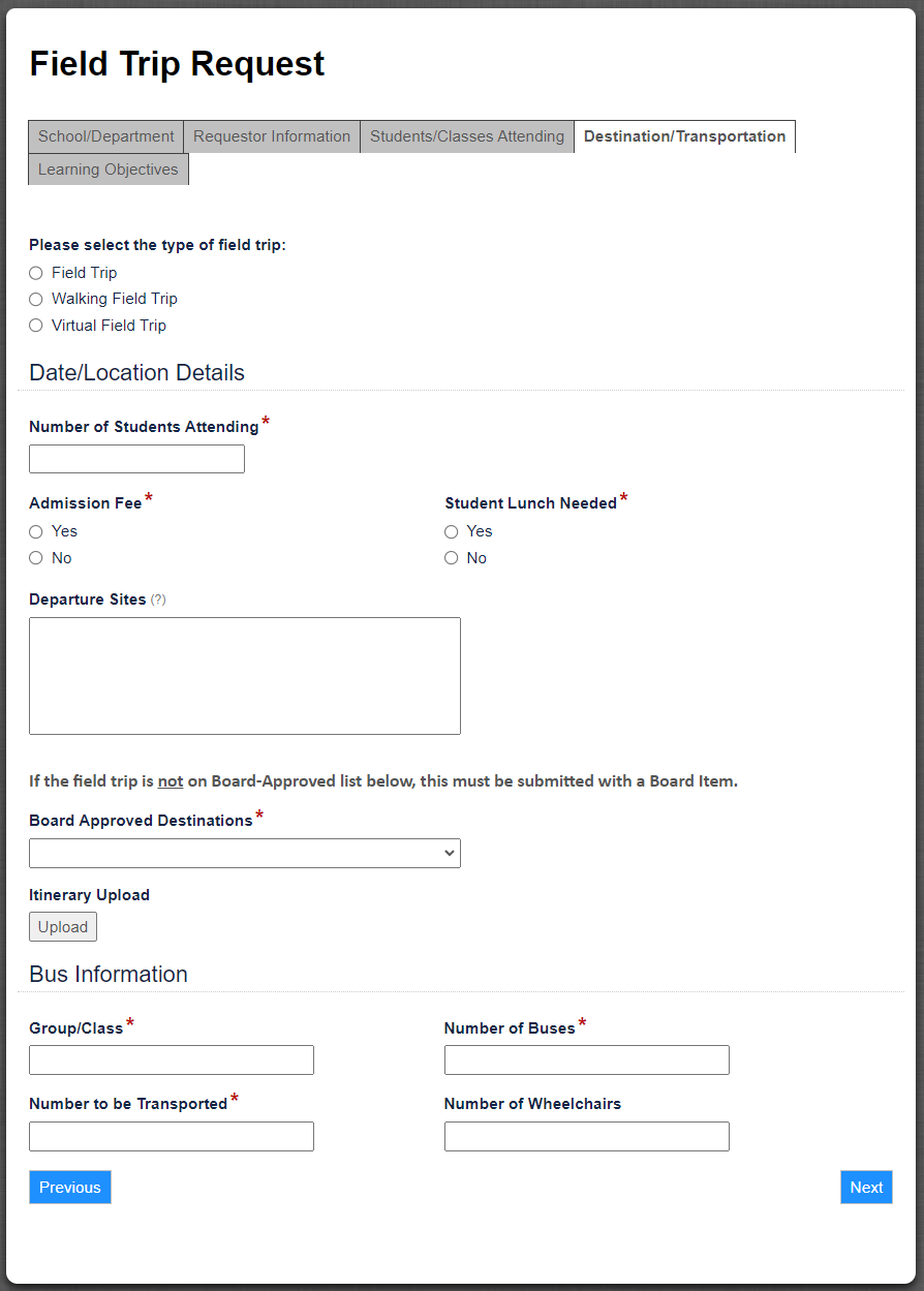 Field Trip Request Form