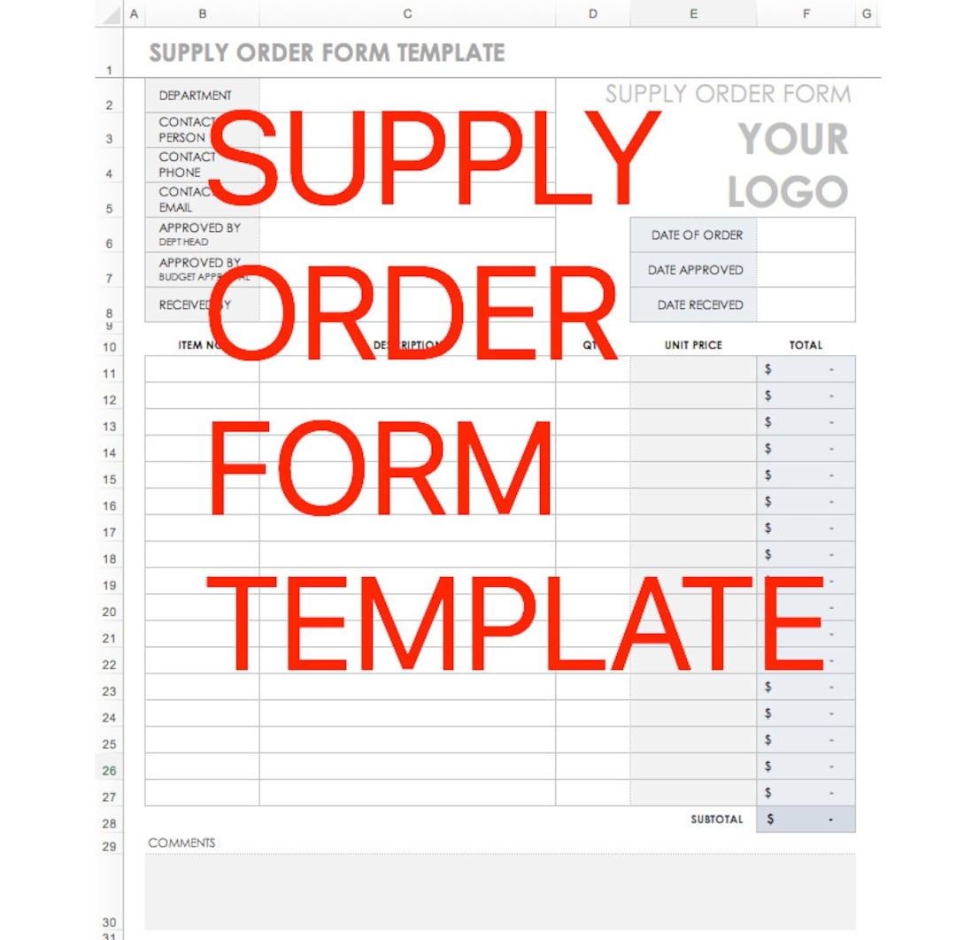 Fillable SUPPLY Order Form Excel Printable Editable Customizable SUPPLY Order Form Custom Order Form Purchase Order Form Etsy