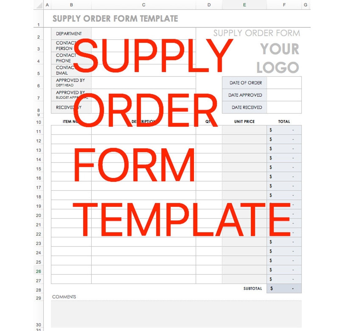 Fillable SUPPLY Order Form Excel Printable Editable Customizable SUPPLY Order Form Custom Order Form Purchase Order Form Etsy