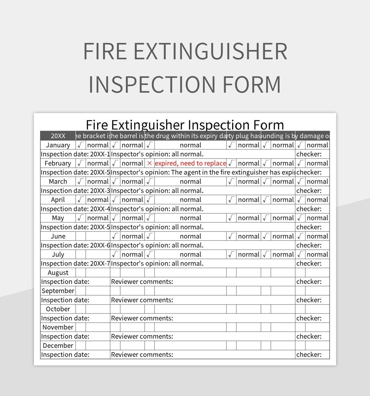 Fire Extinguisher Inspection Form Excel Template And Google Sheets File For Free Download Slidesdocs