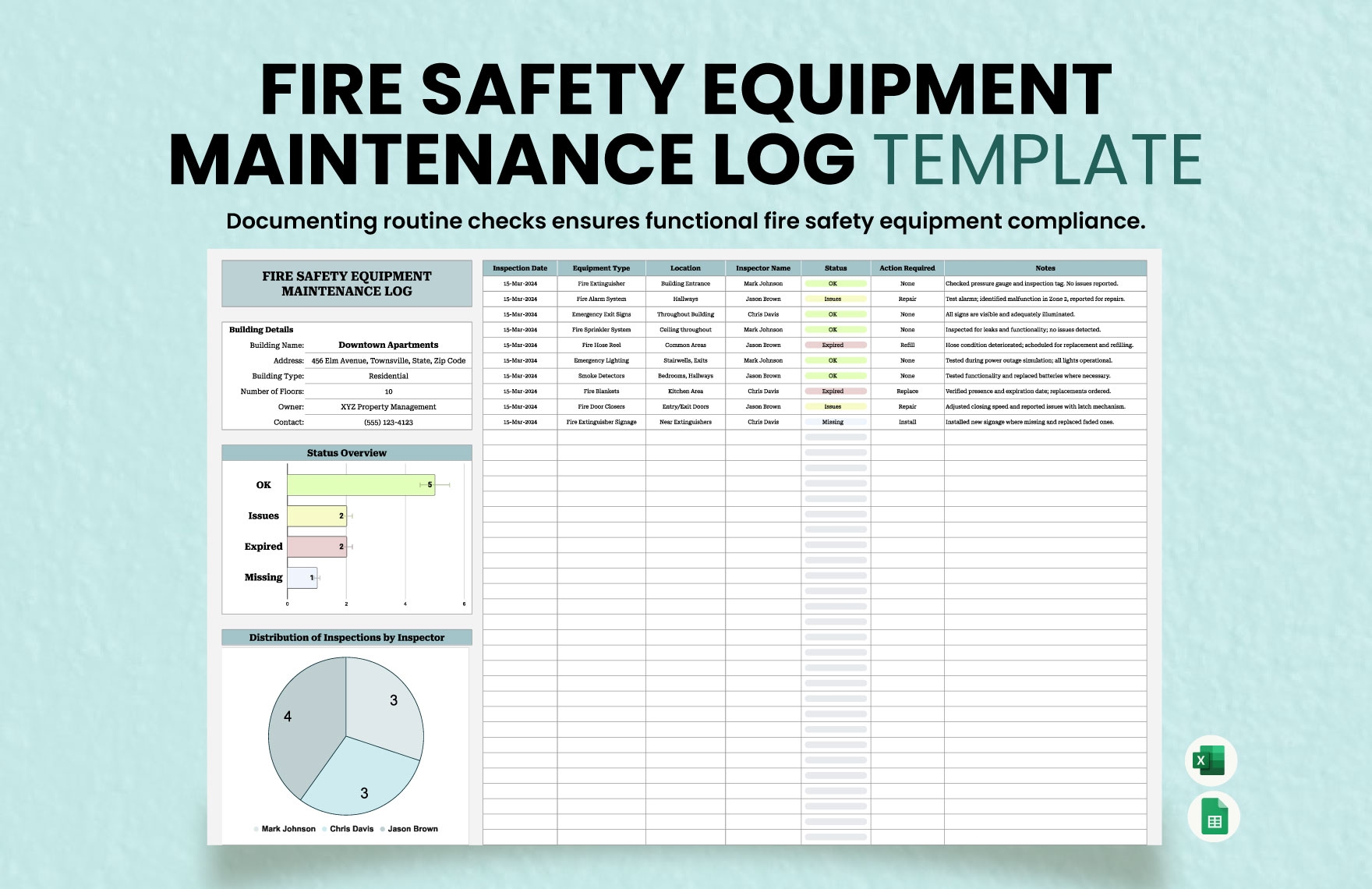 Fire Safety Equipment Maintenance Log Template In Google Sheets Excel Download Template
