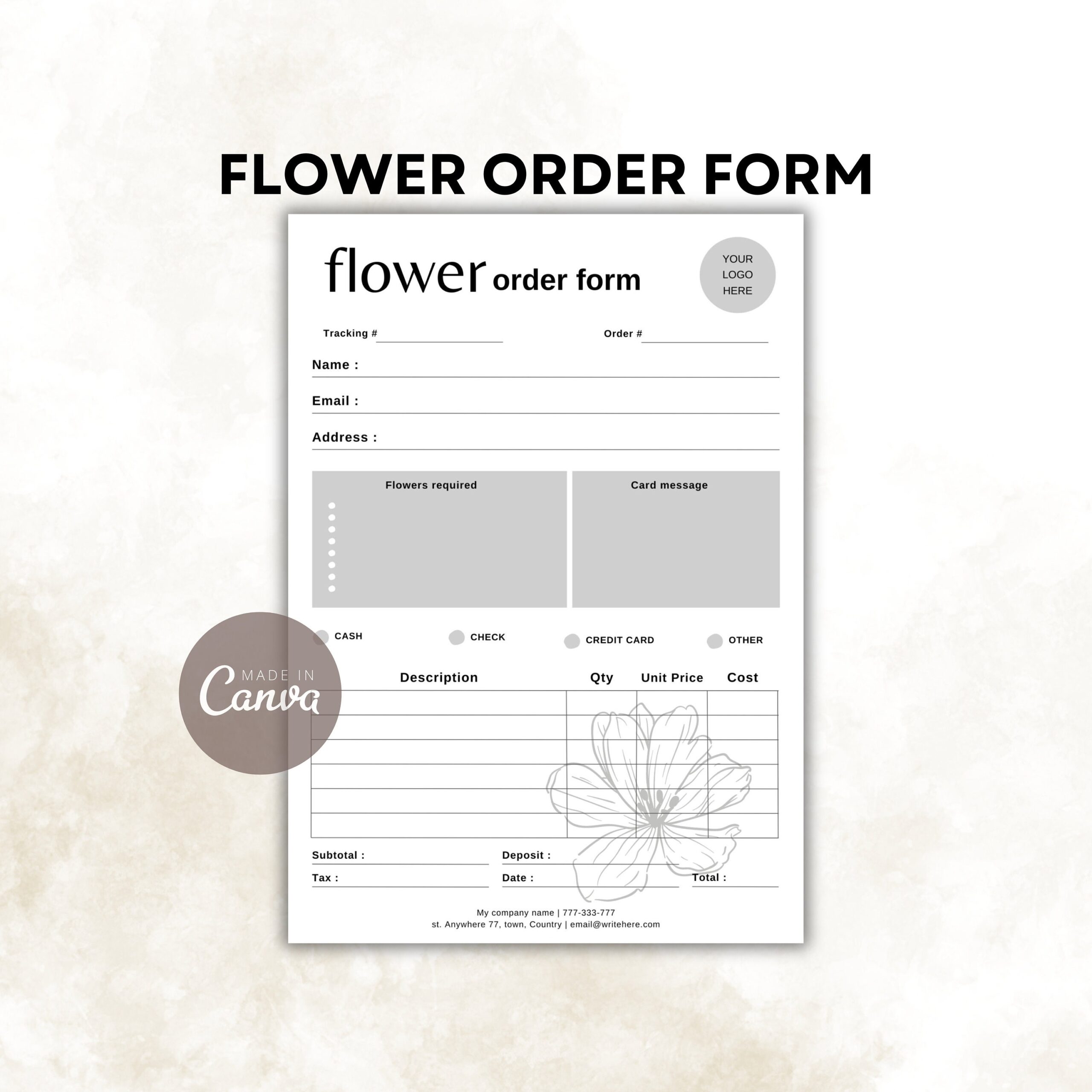 Florist Order Form Canva Template Editable Craft Inventory Client Order Form Flower Business Template Custom Flowers Order Forms PDF Sign Etsy