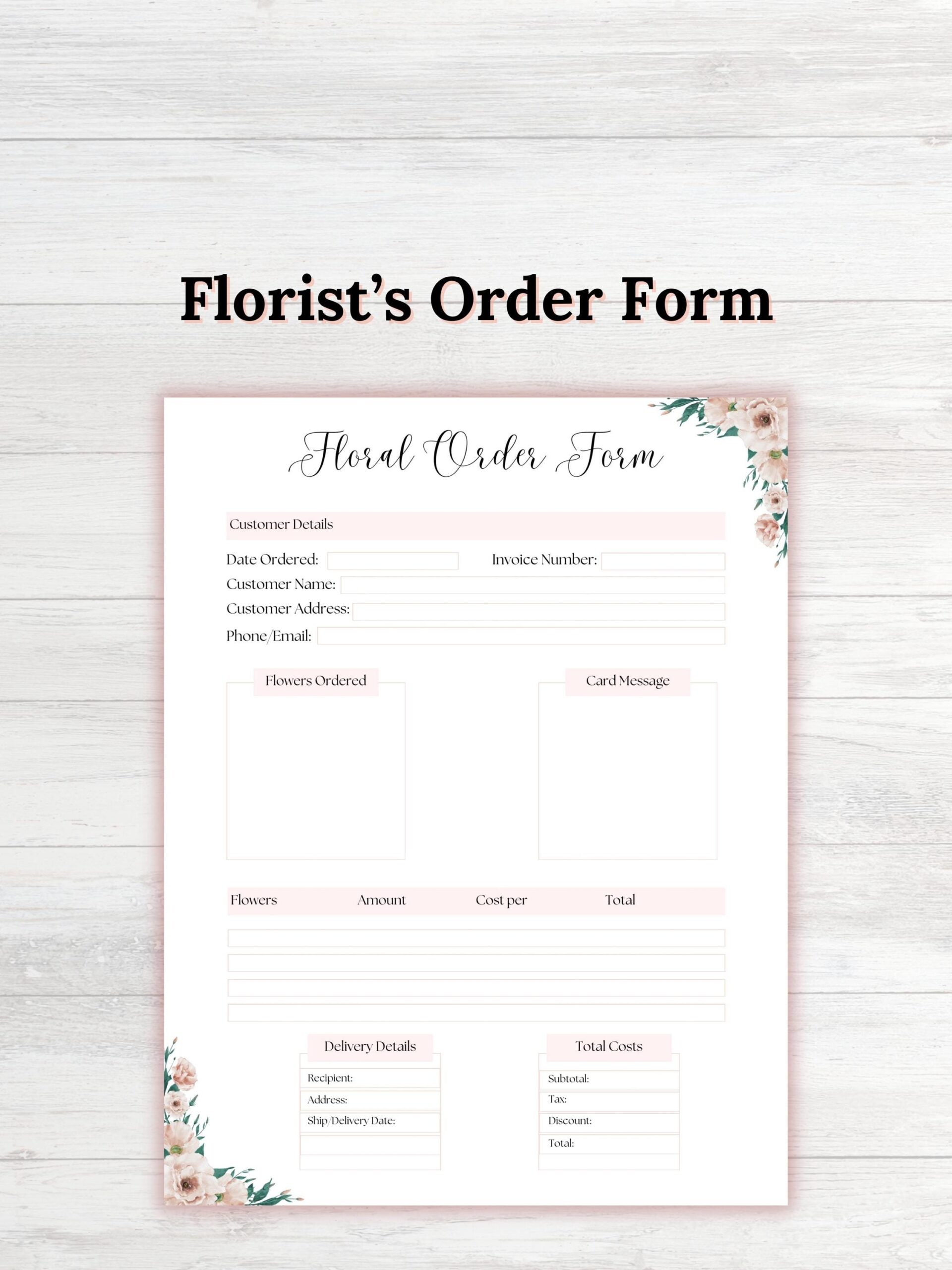 Florist Order Form Florist Order Florist Wedding Intake Form Floral Orders Flower Order Form PDF Order Form Flowers
