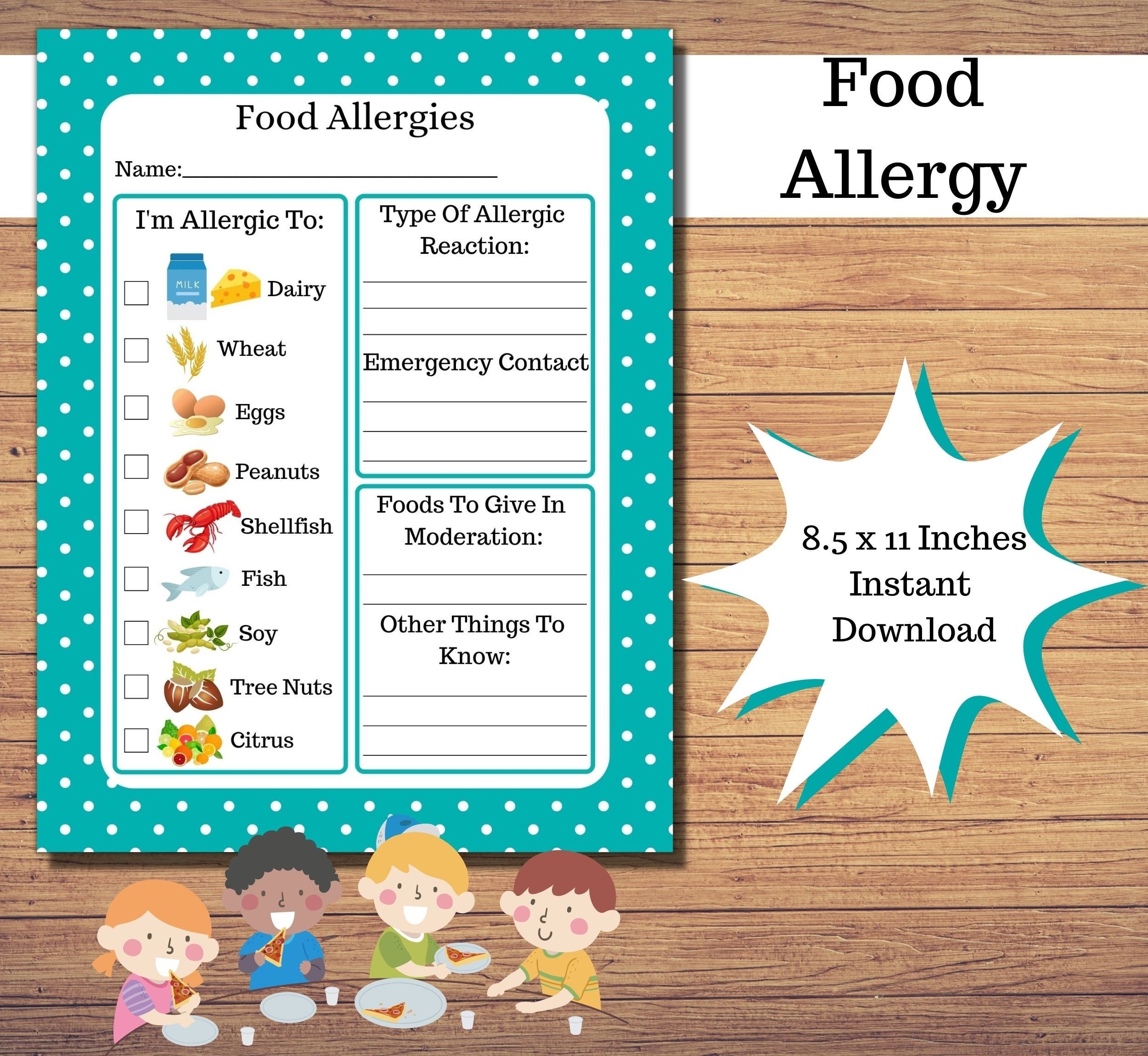 Food Allergy Form Food Allergy Info Sheet Daycare Forms Kids Food Allergy Kids Allergy Form Allergy Form Childcare Allergy Form Etsy New Zealand