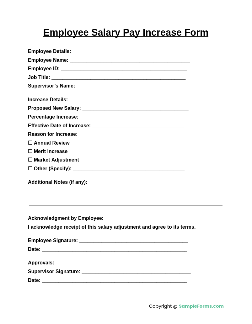 FREE 11 Employee Pay Increase Form Samples PDF MS Word Google Docs