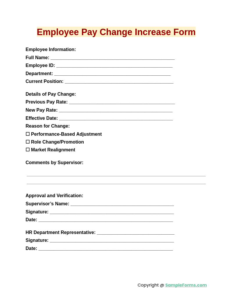 FREE 11 Employee Pay Increase Form Samples PDF MS Word Google Docs