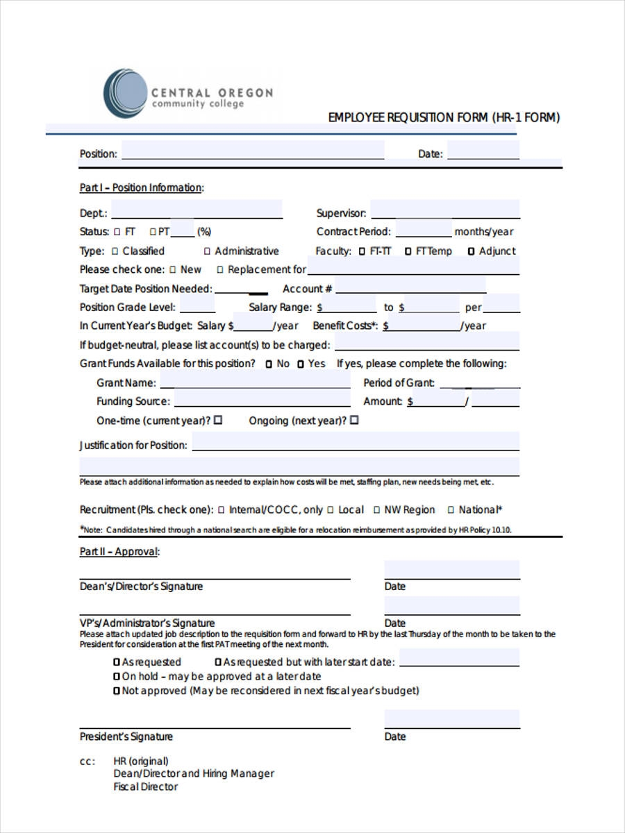 FREE 12 Employee Requisition Form Samples PDF MS Word Google Docs