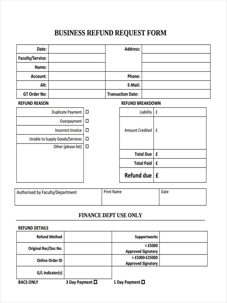 Refund Request Form Template Excel