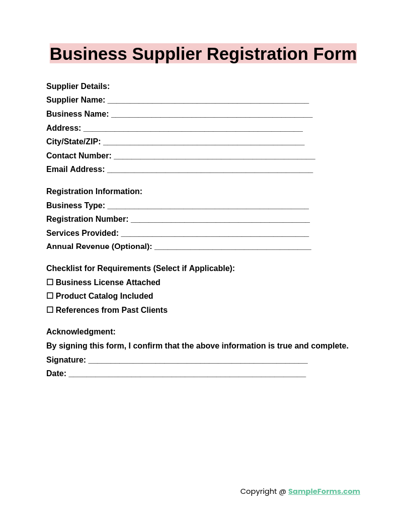 FREE 14 Supplier Registration Form Samples PDF MS Word Google Docs