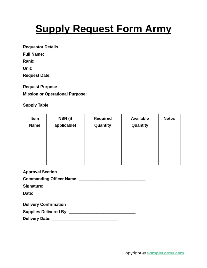 FREE 16 Supply Request Form Samples PDF MS Word Google Docs Excel