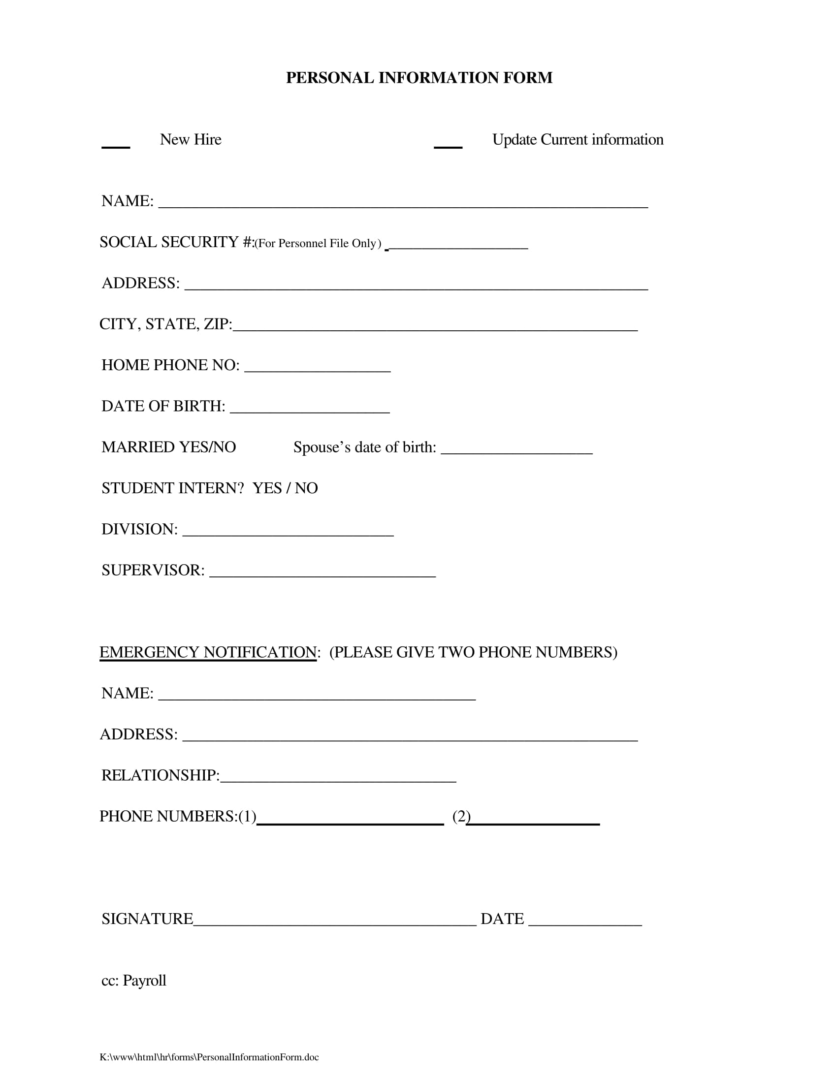 FREE 20 Personal Information Form Samples PDF Word Google Docs Excel