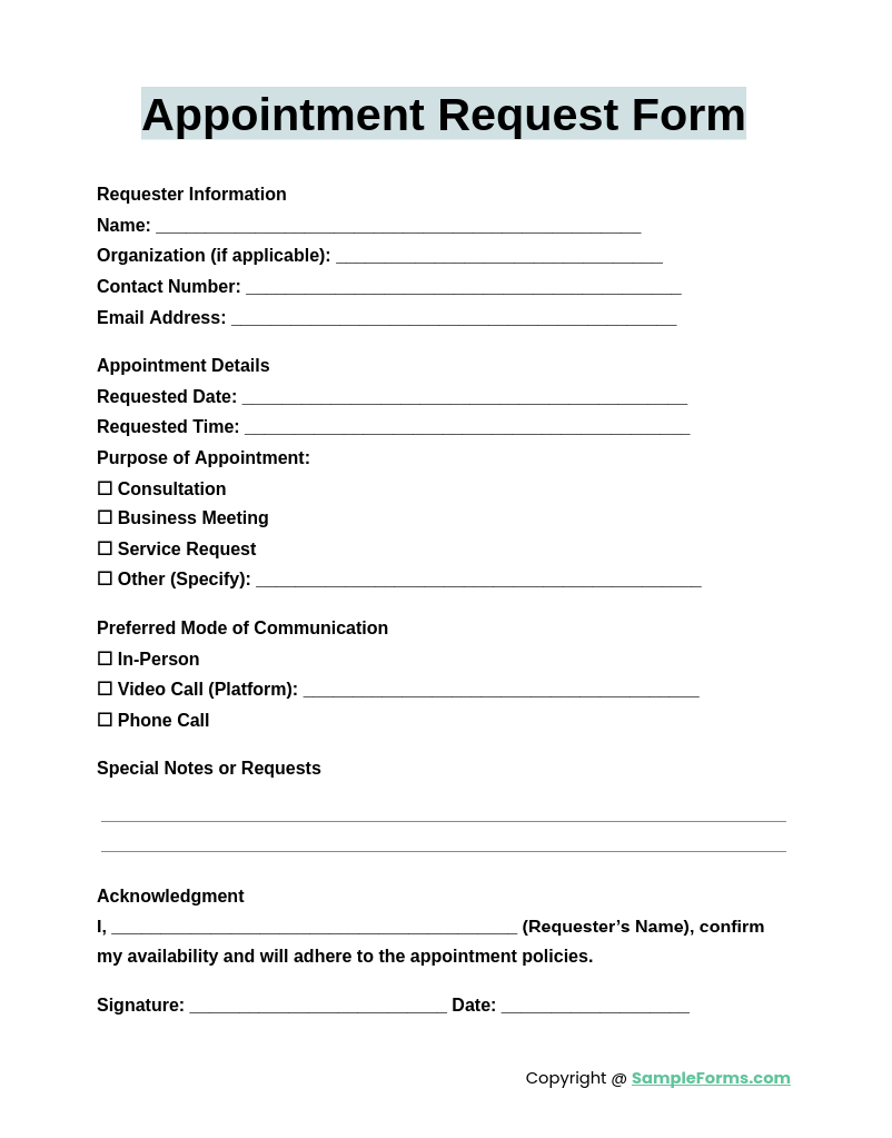 FREE 56 Appointment Form Samples PDF MS Word Google Docs