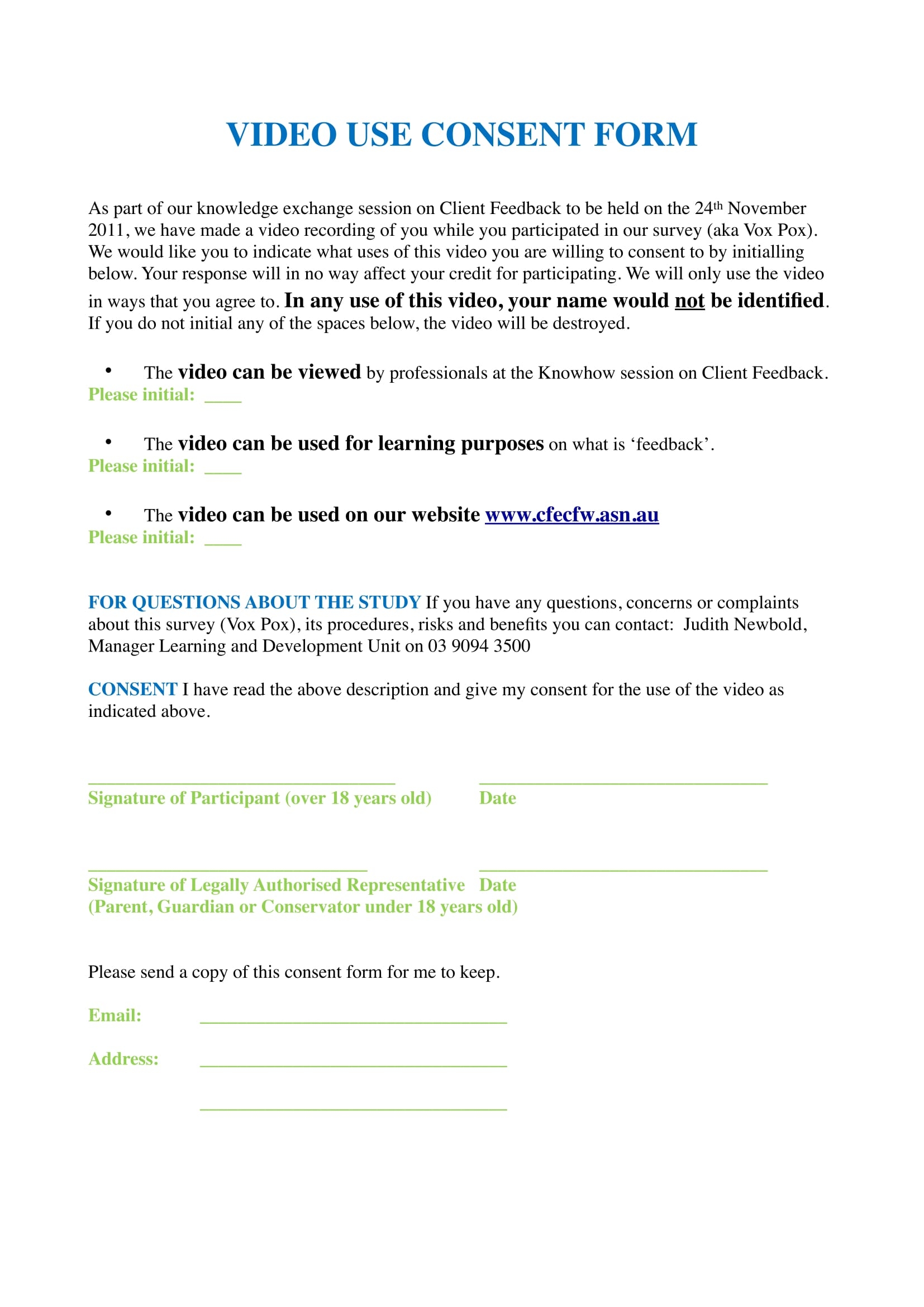 Photo And Video Consent Form Template