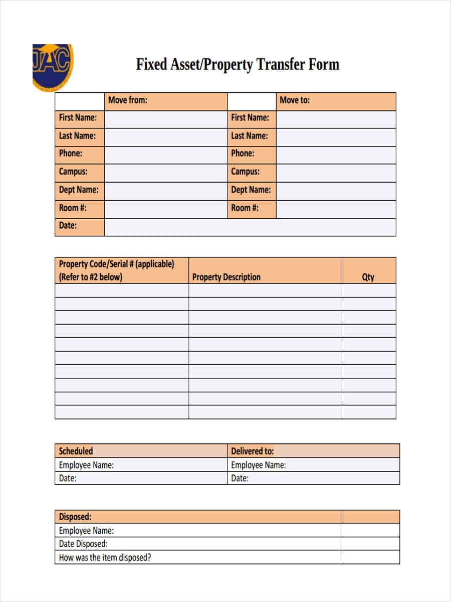 FREE 9 Asset Transfer Forms In PDF Ms Word Excel