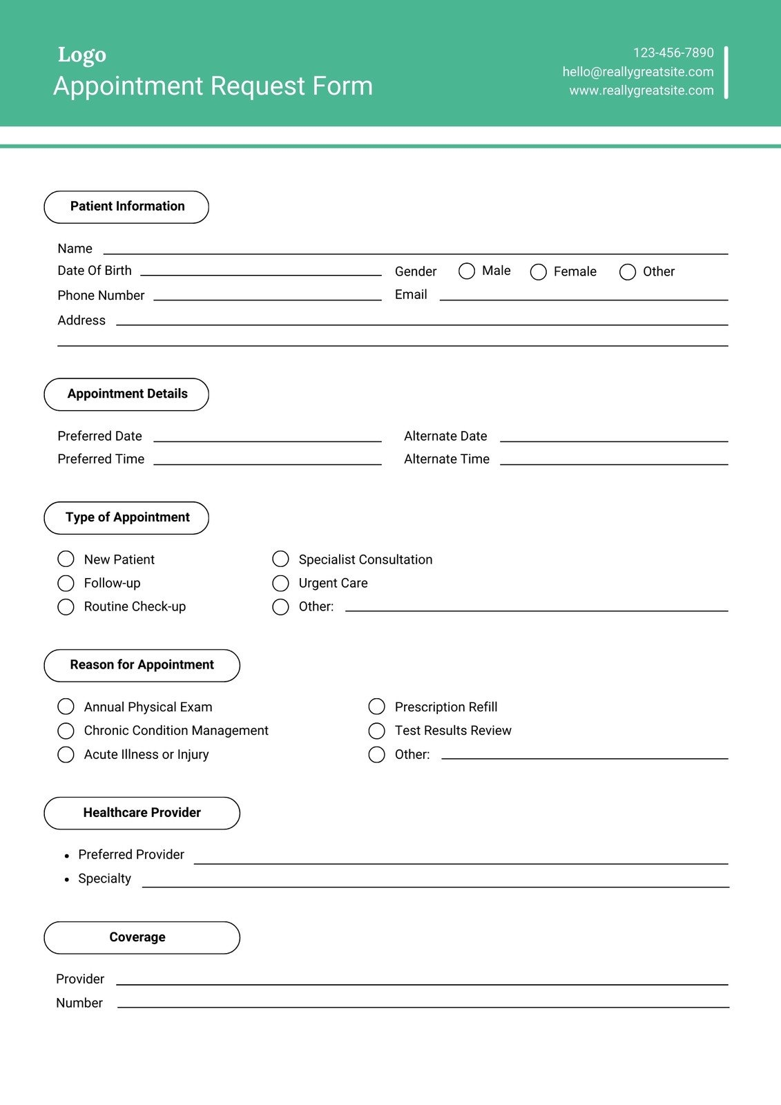 Appointment Request Form Template