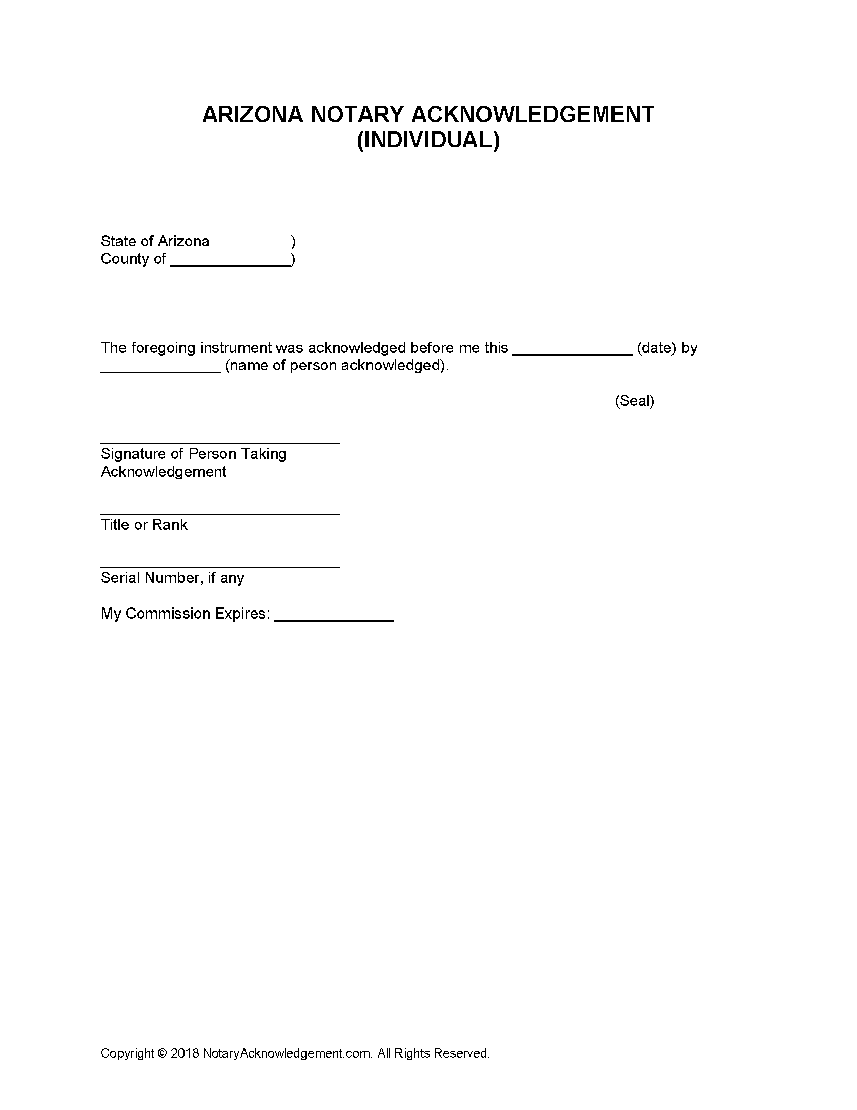 Free Arizona Notary Acknowledgement Forms PDF Word
