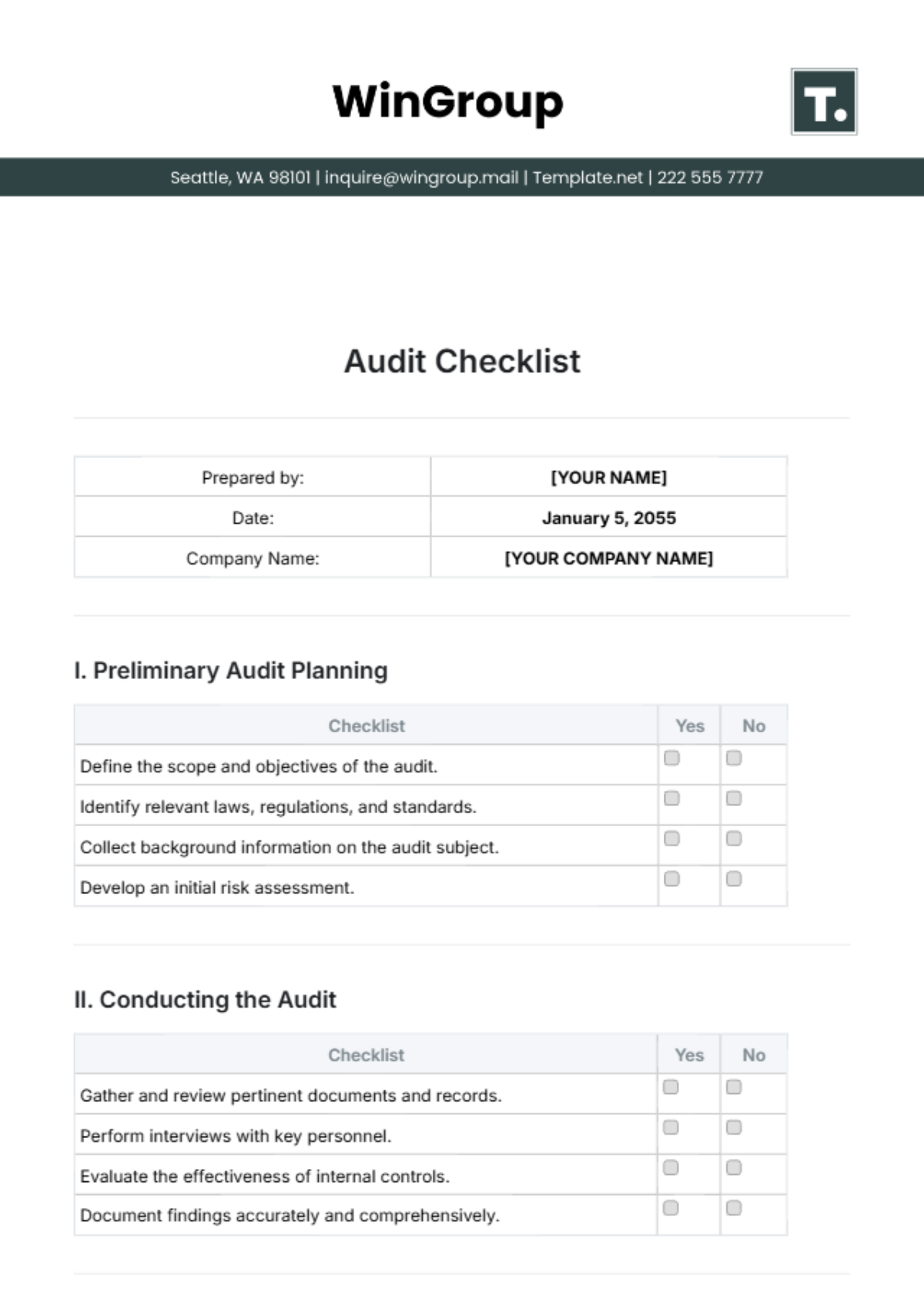 Free Audit Checklist Templates Editable And Printable