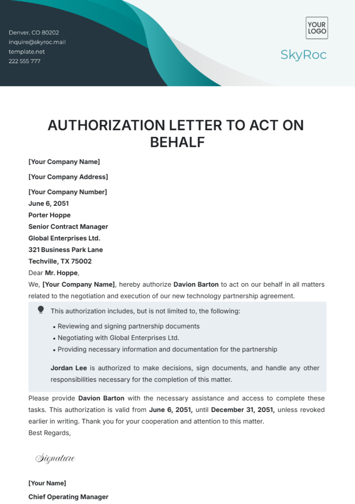 Free Authorization Letter Templates Editable And Printable