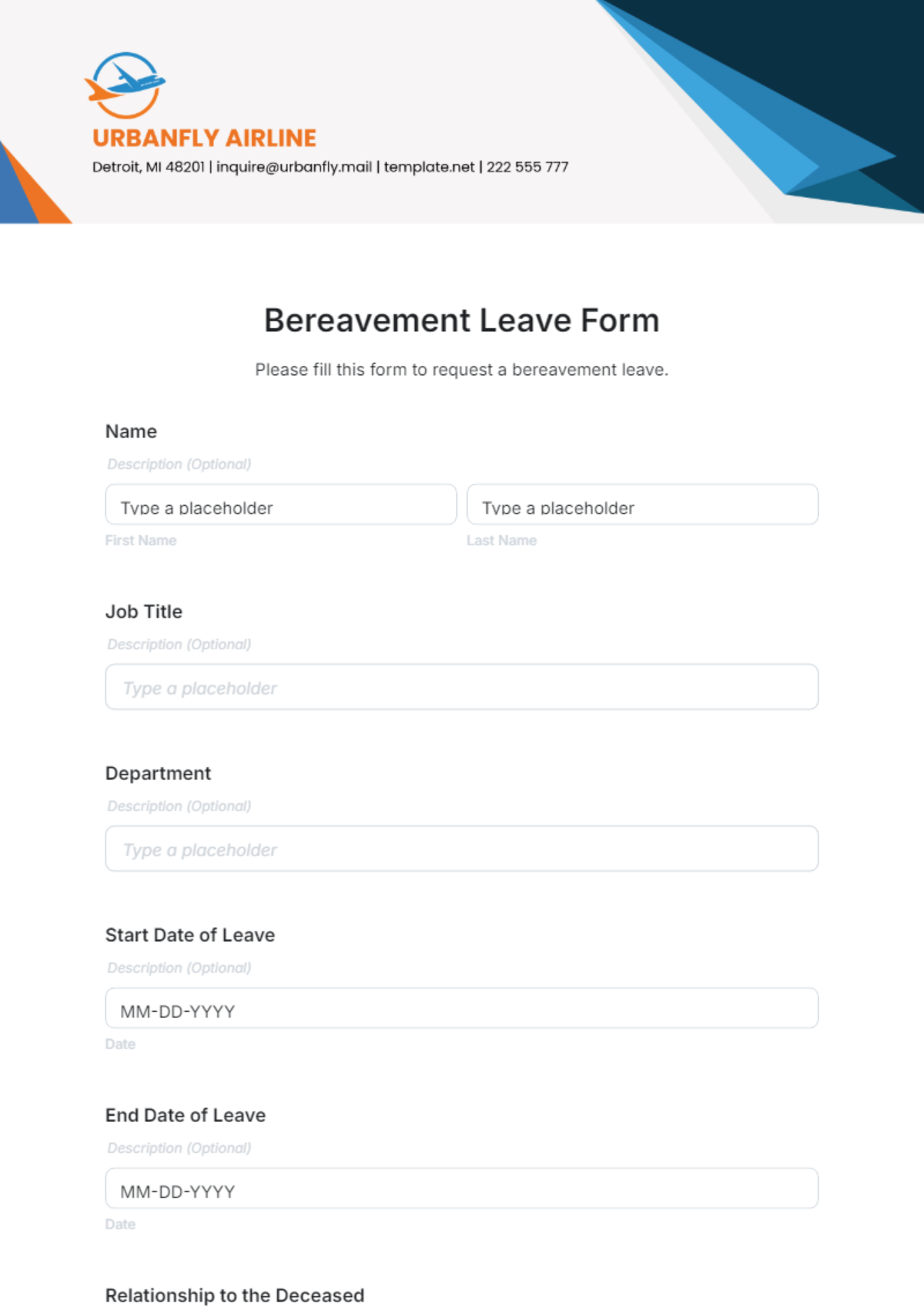 Free Bereavement Leave Form Template To Edit Online