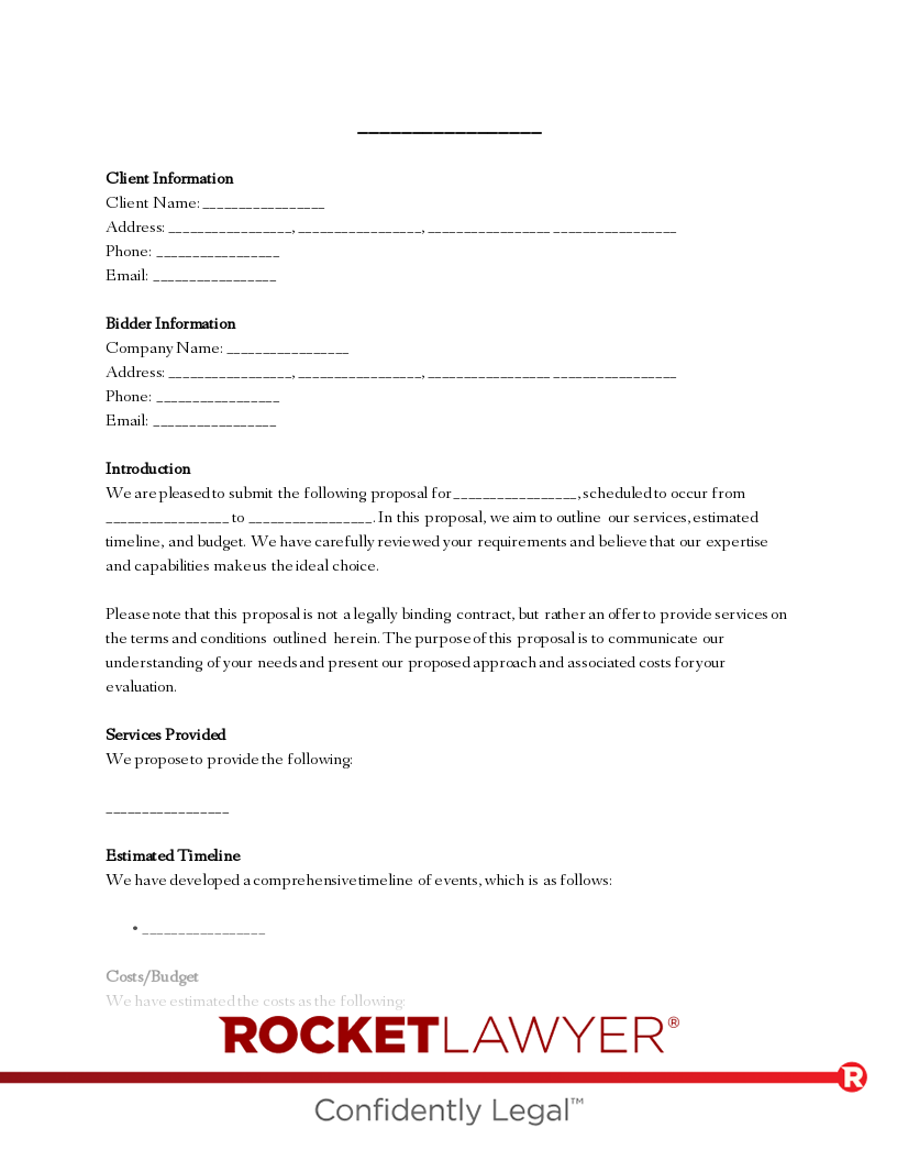 Free Bid Proposal Make Sign U0026 Download Rocket Lawyer