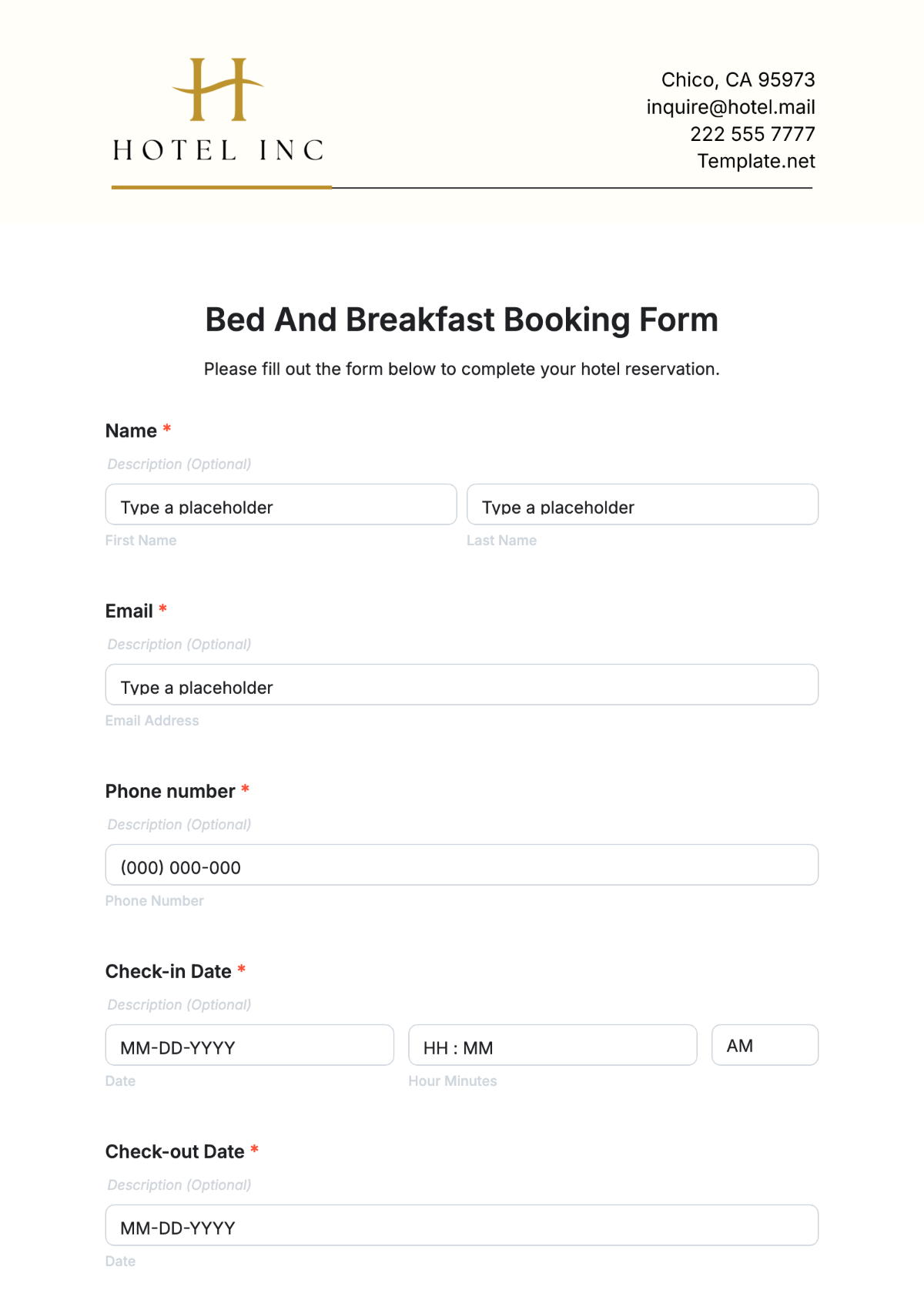 Free Booking Form Template To Edit Online