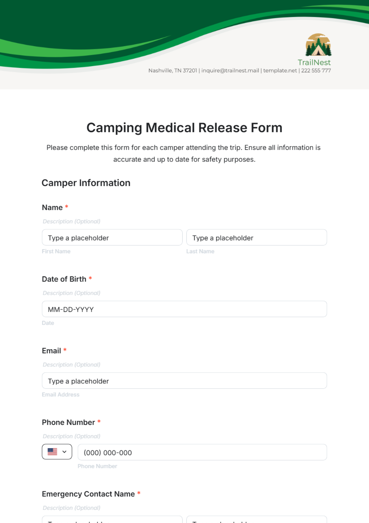 Free Camping Medical Release Form Template To Edit Online
