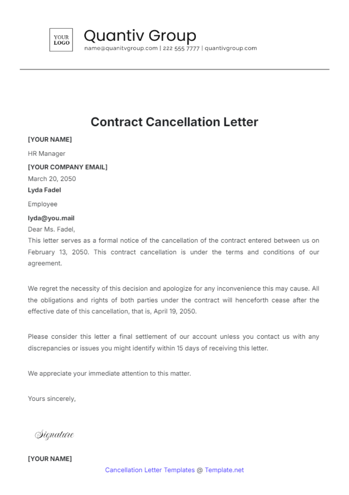 Free Cancellation Letter Templates Editable And Printable