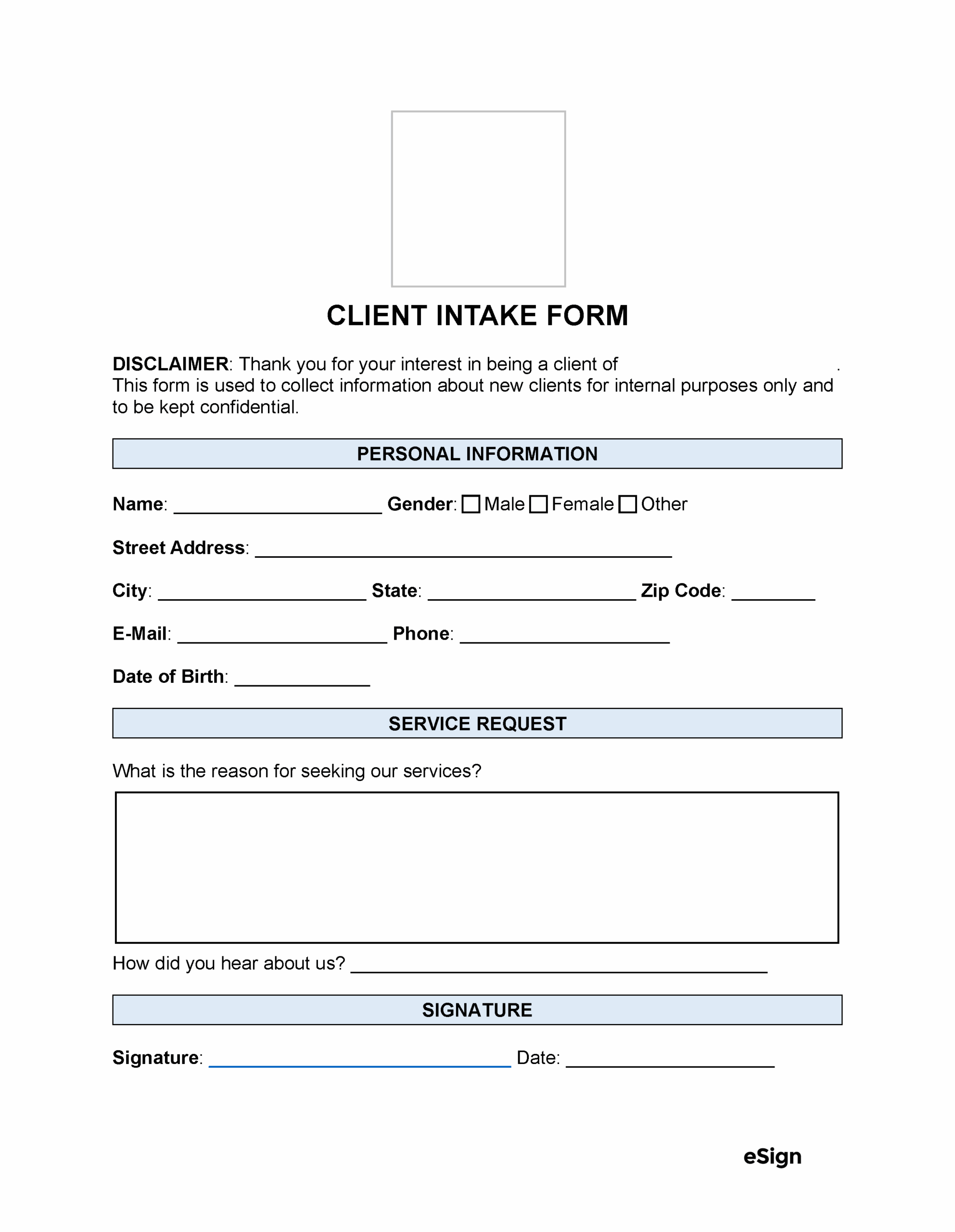Tax Client Intake Form Template