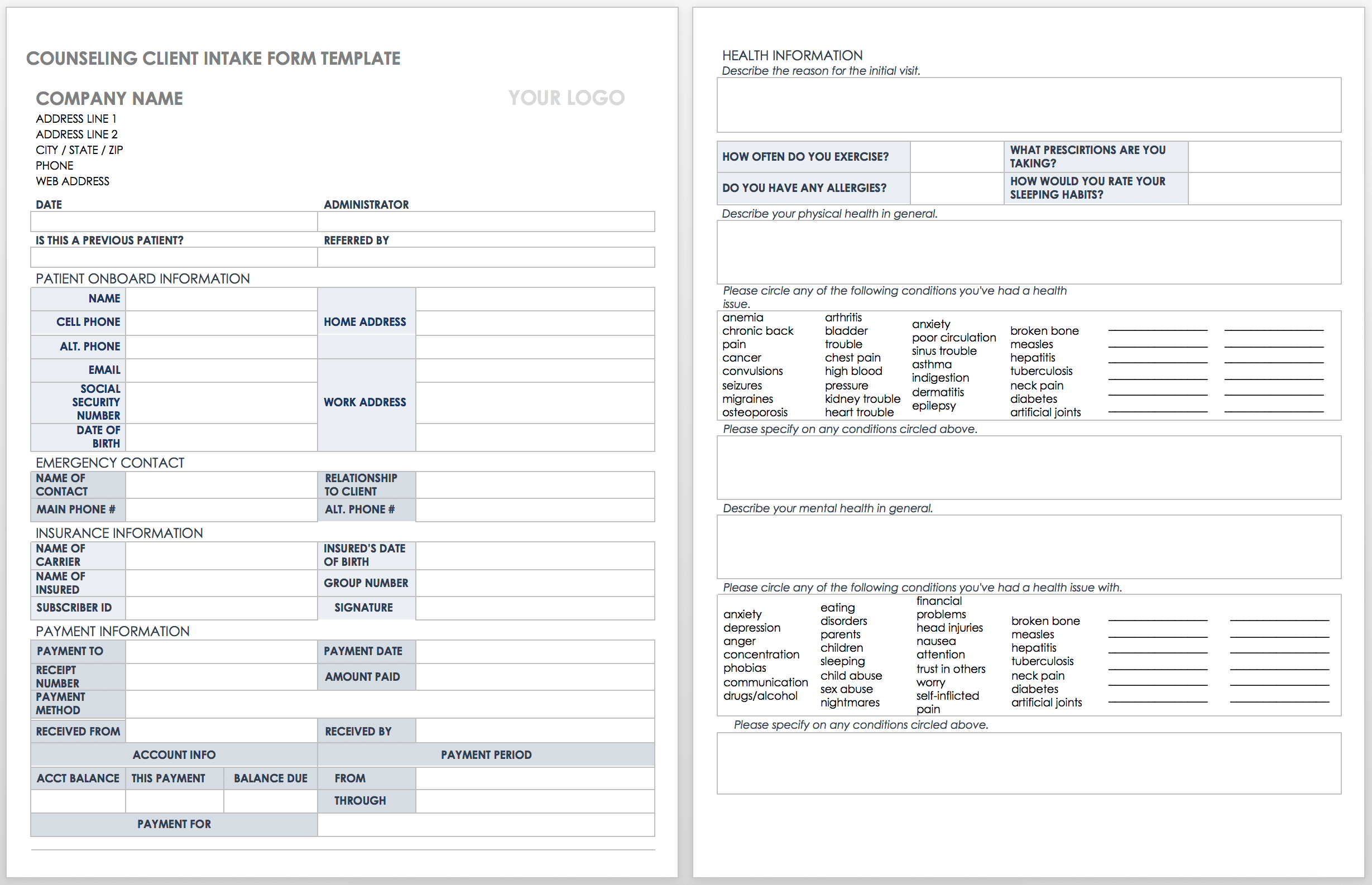 New Patient Intake Form Template