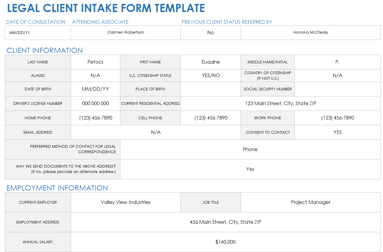 Free Client Intake Templates And Forms Smartsheet