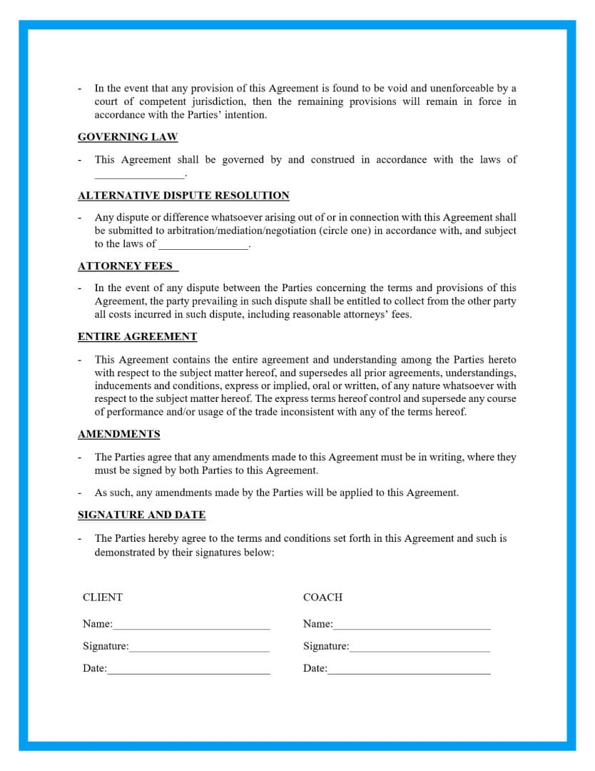 Free Coaching Agreement Contract Download Our Template 