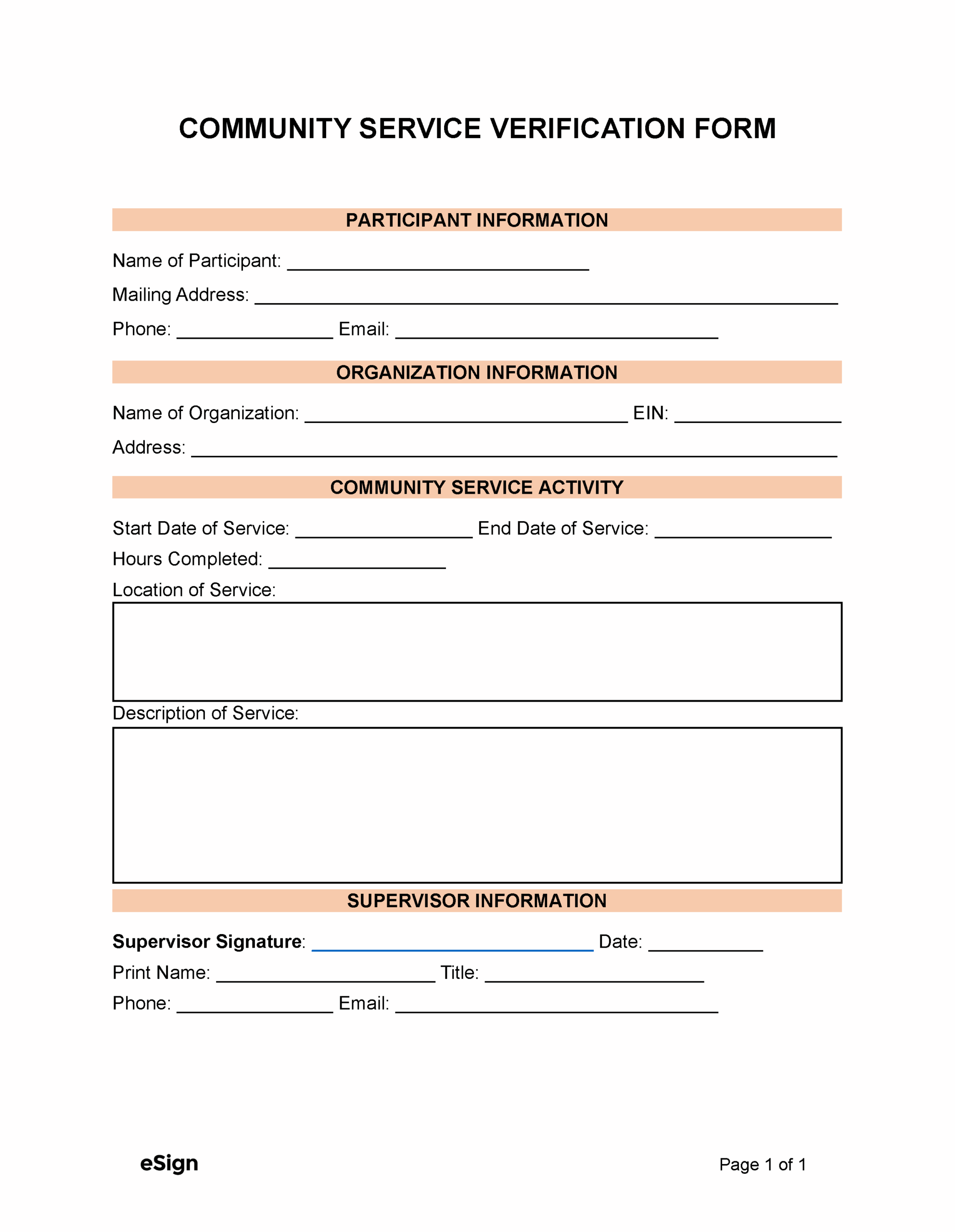 Volunteer Work Form Template