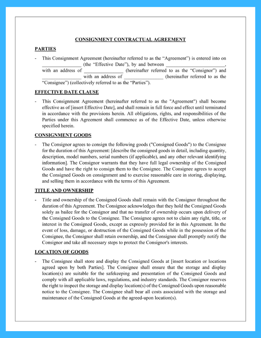 Free Consignment Form Template