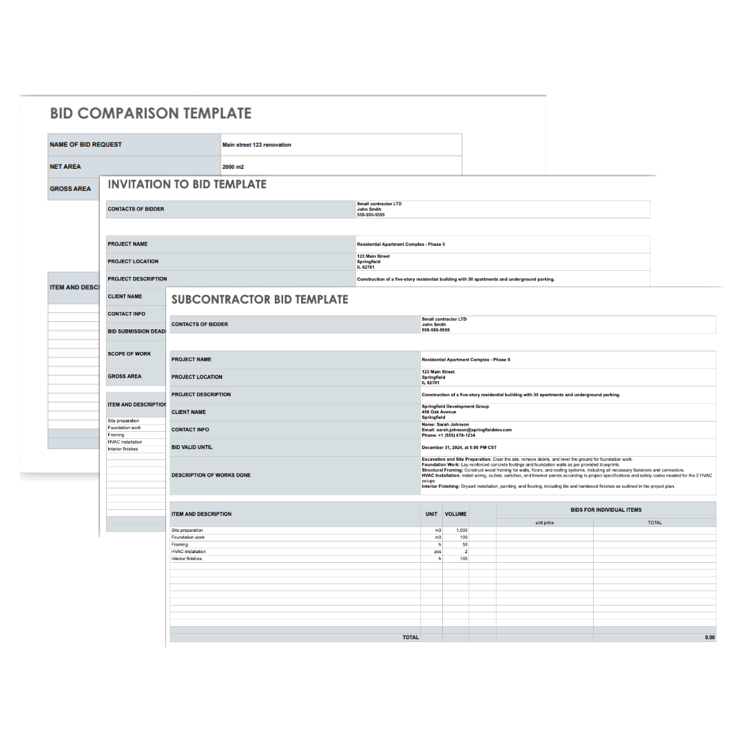 Construction Bid Form Template