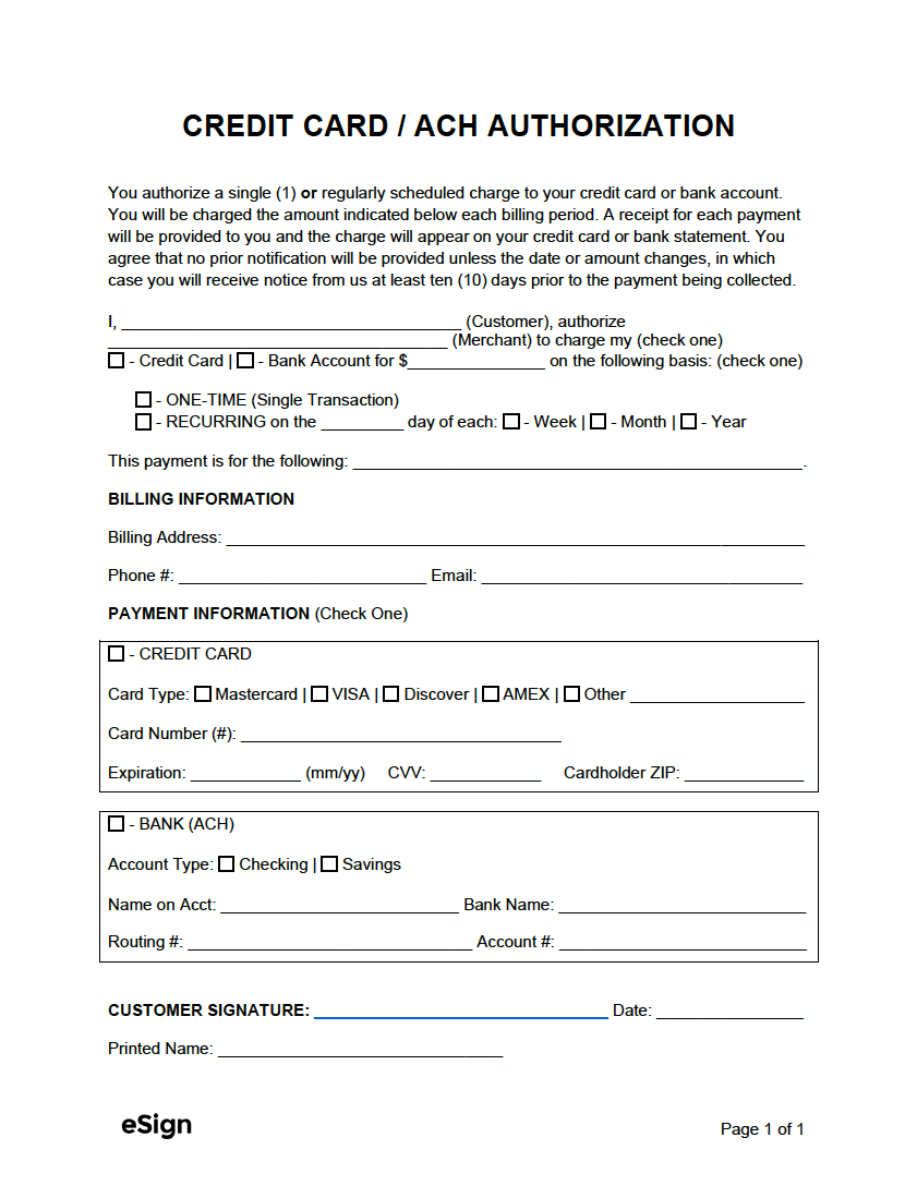 Credit Card Authorization Form Template Pdf