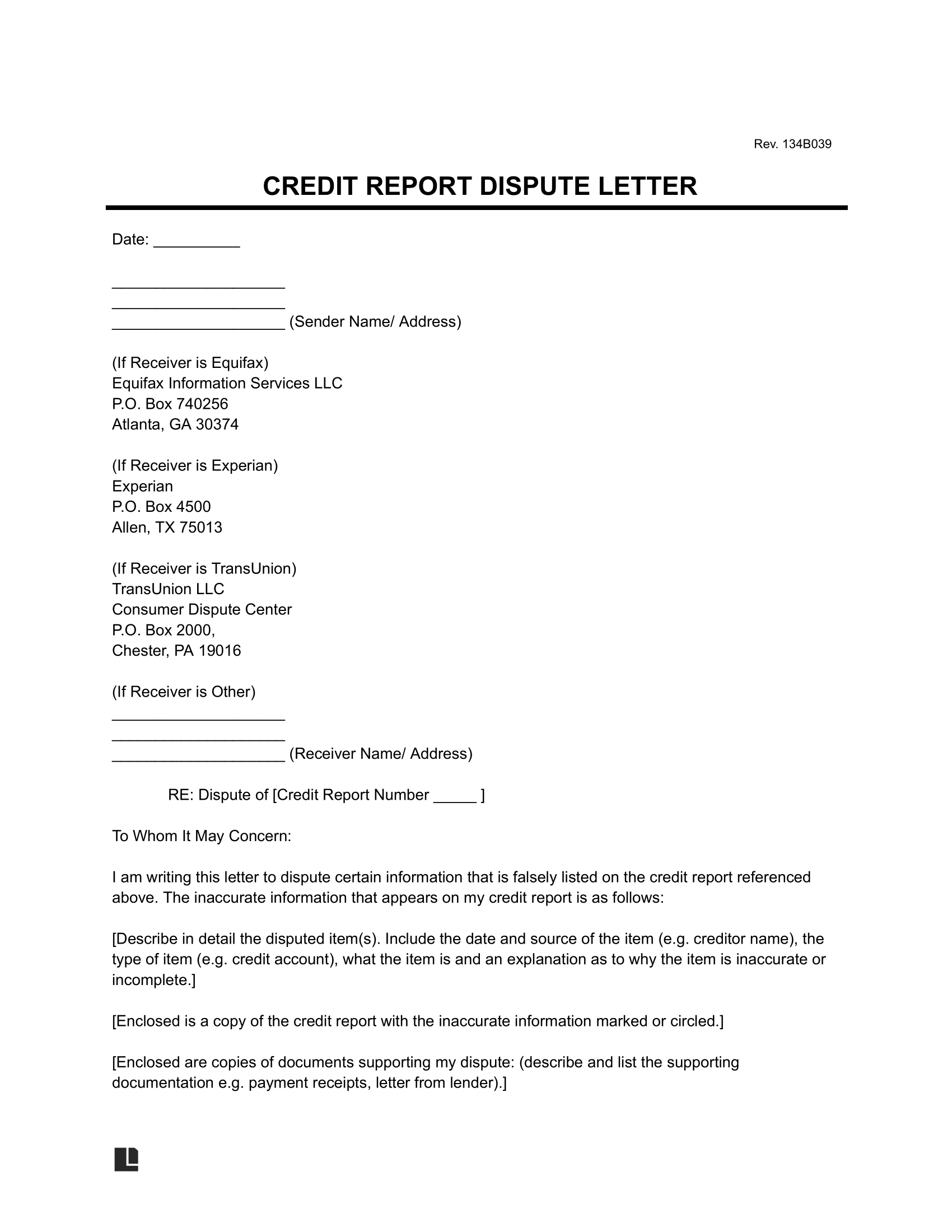 Free Credit Report Dispute Letter Template PDF U0026 Word