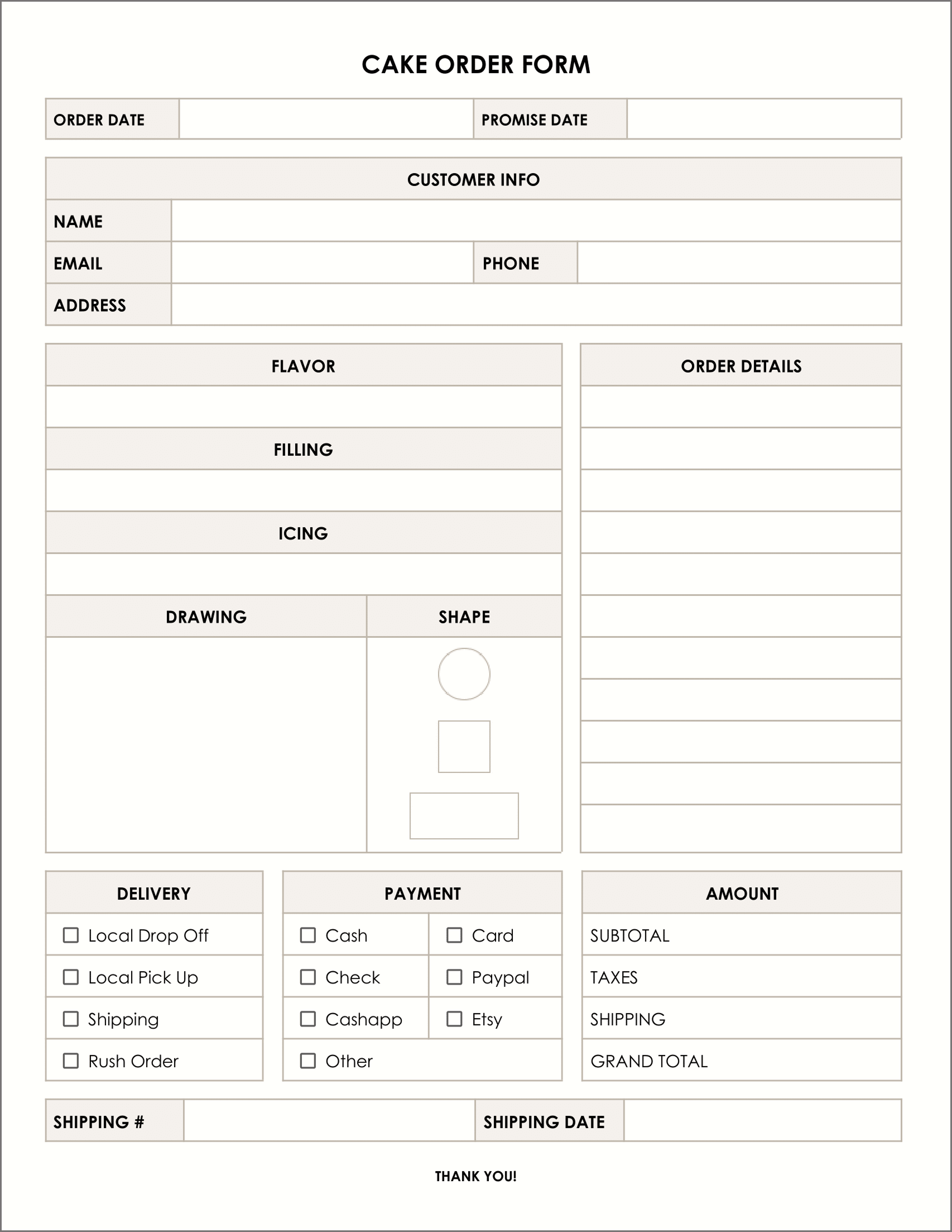 Free Customizable Cake Order Form For Google Docs