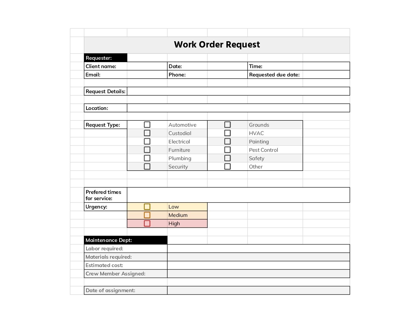 Free Customizable Work Order Templates FMX
