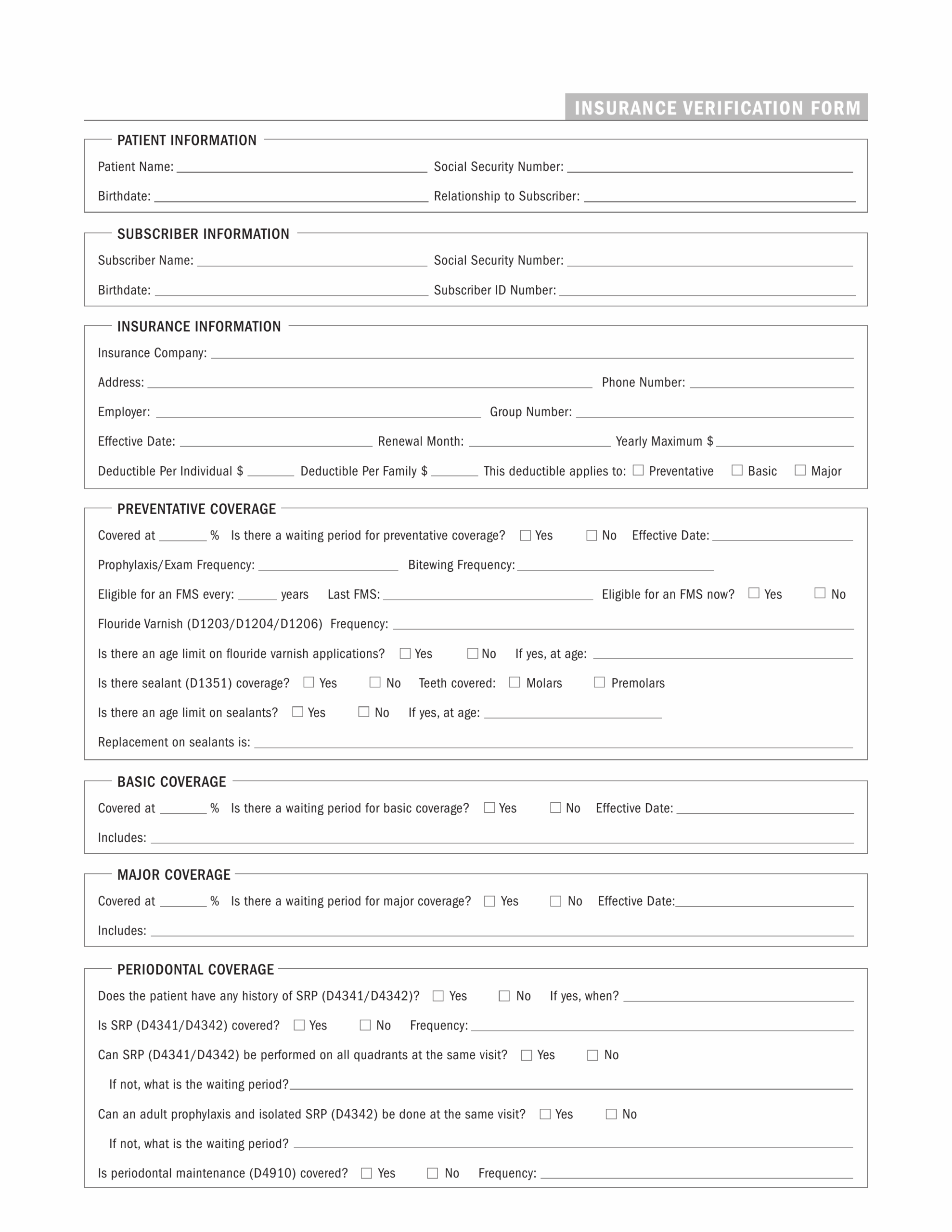 Dental Exam Form Template