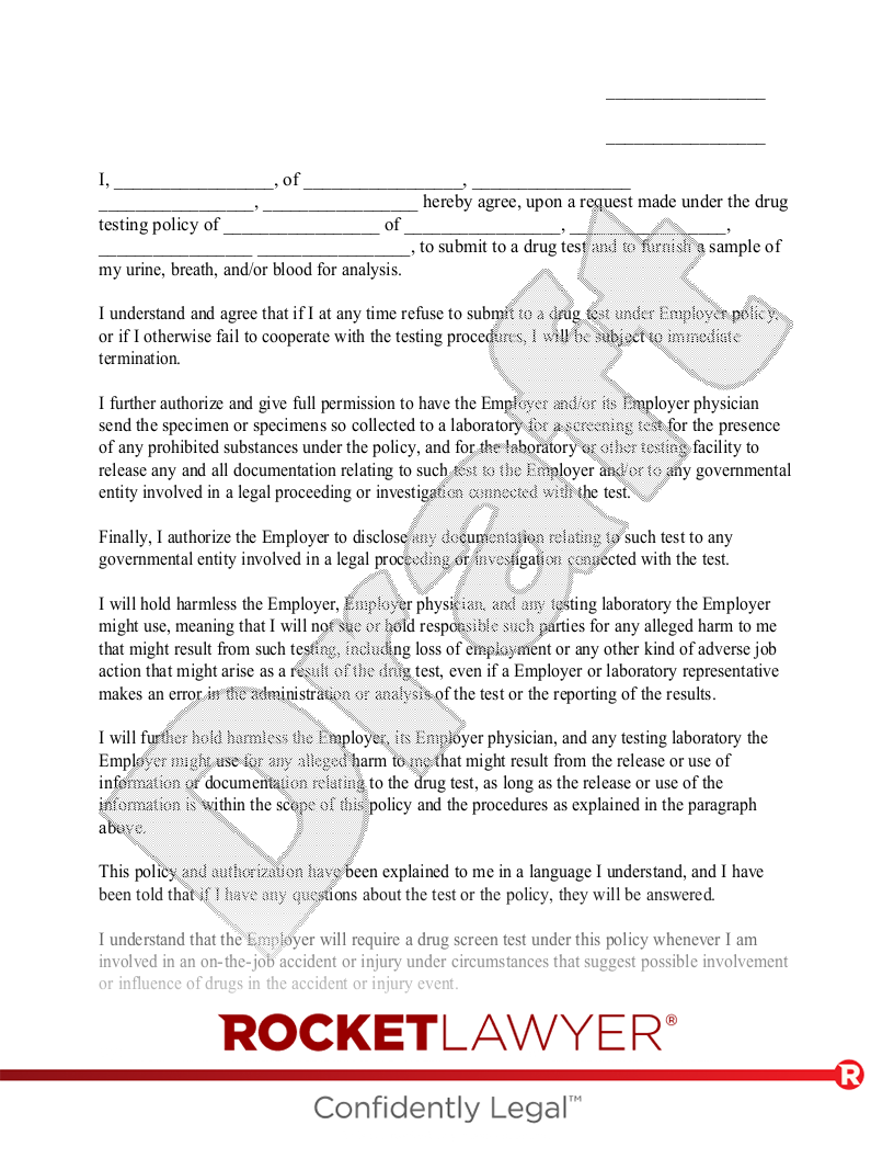 Free Drug Test Consent Form Rocket Lawyer