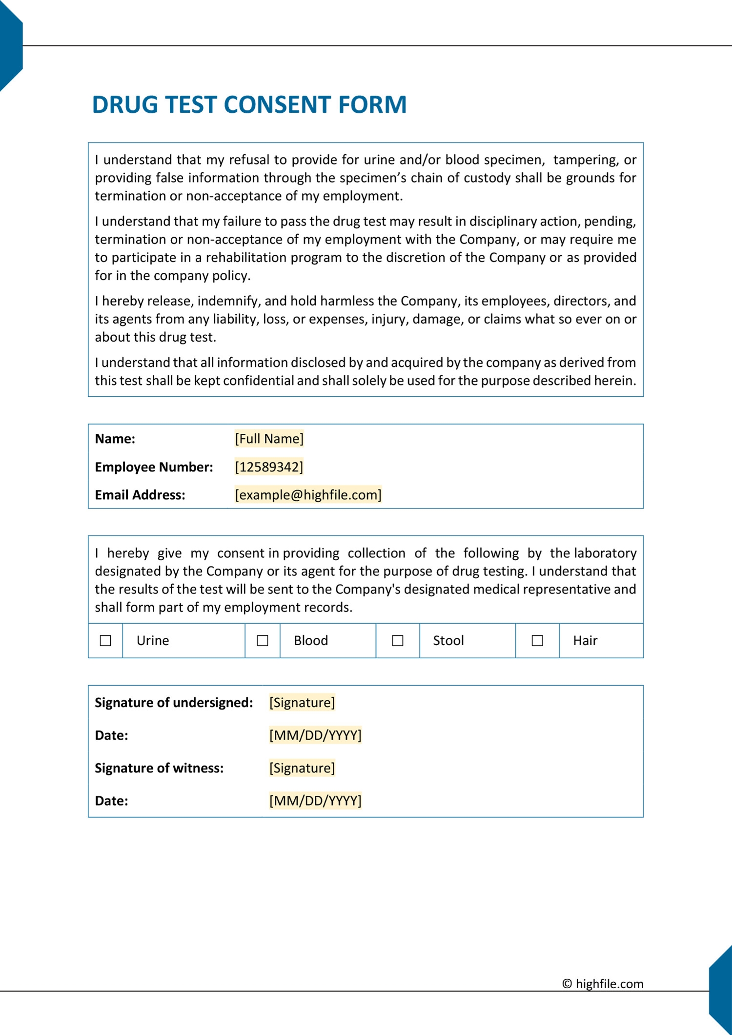 Free Drug Test Consent Form Word PDF Google Docs