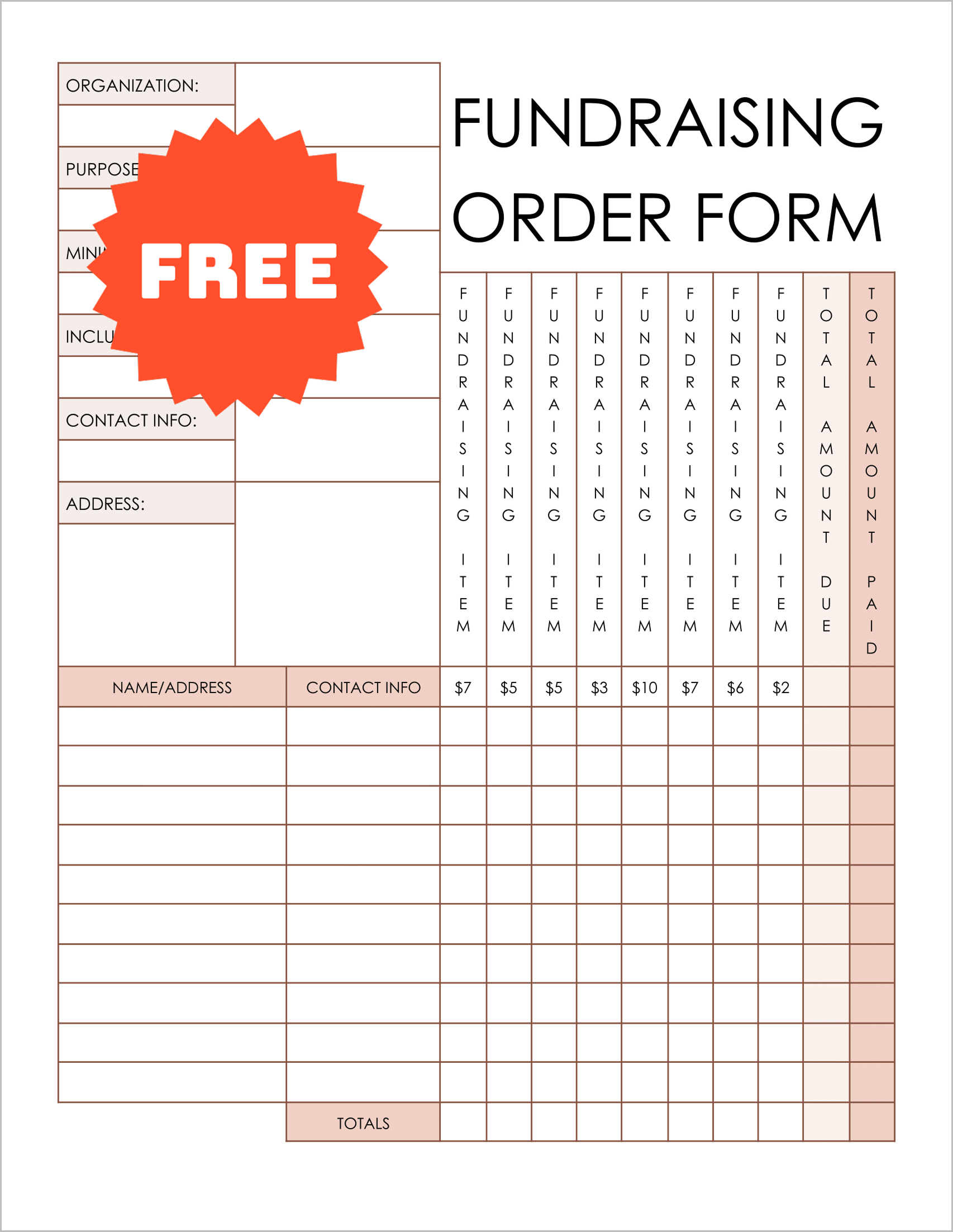 Free Editable Fundraiser Order Form Template