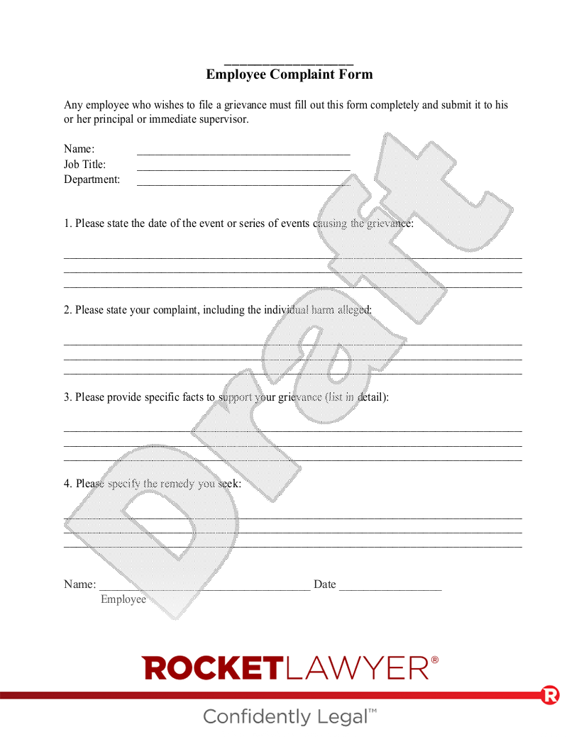 Free Employee Complaint Form U0026 FAQs Rocket Lawyer