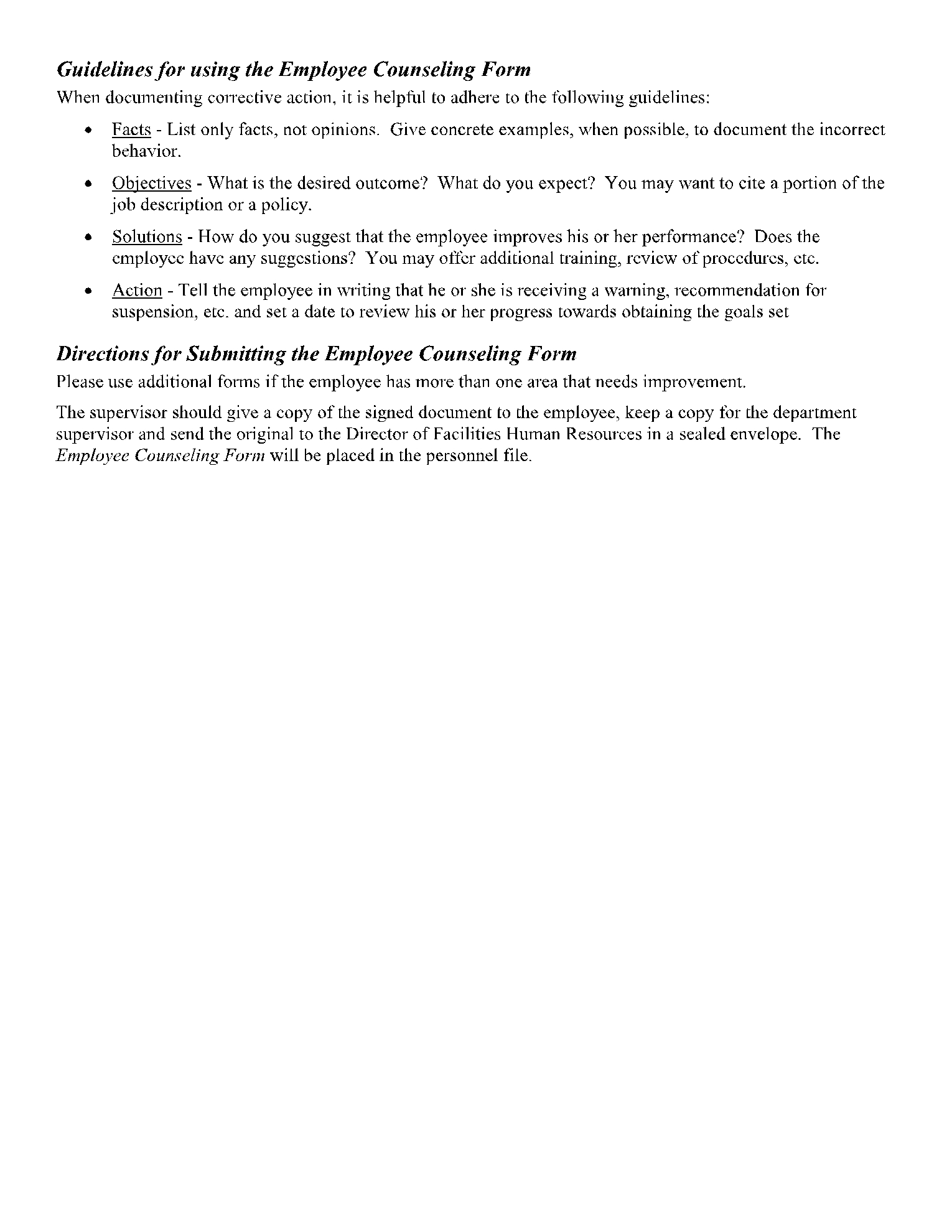Counseling Form Template