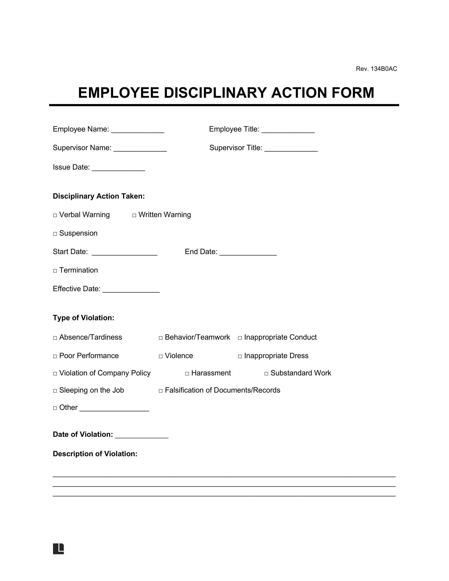 Employee Write-Up Form Template Free