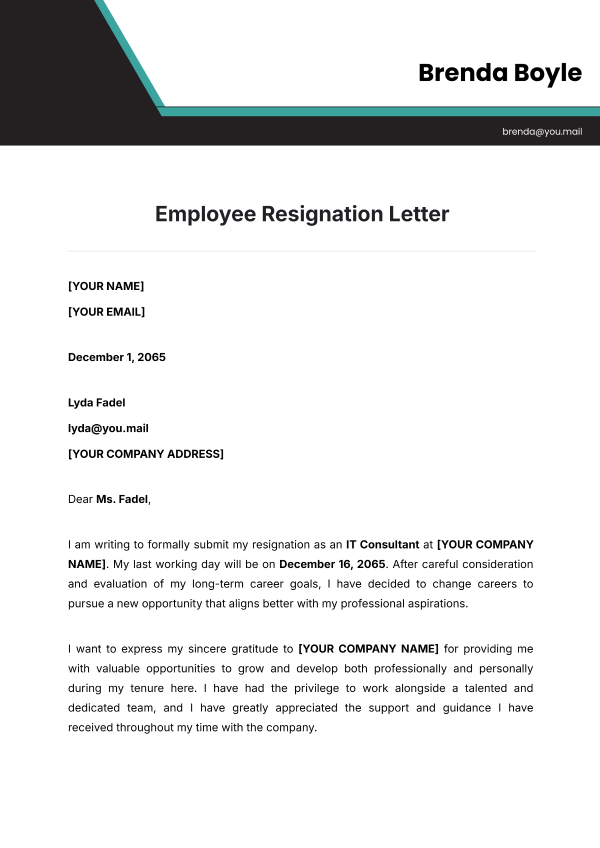 Free Employee Resignation Letter Template To Edit Online