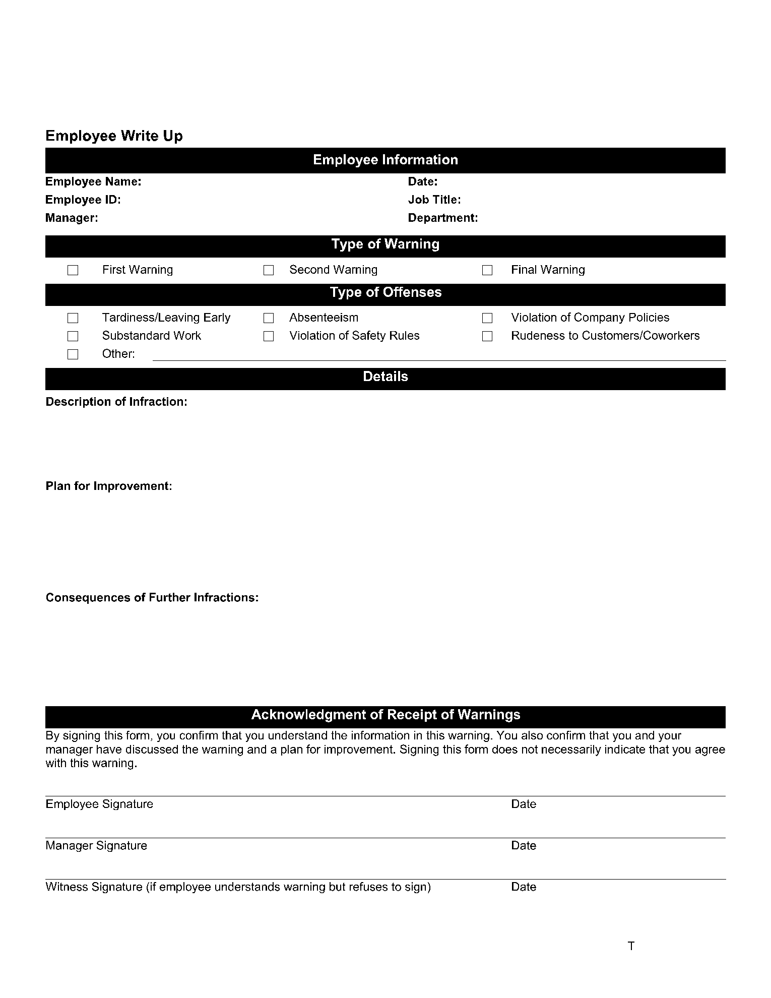 Write Up Form Template