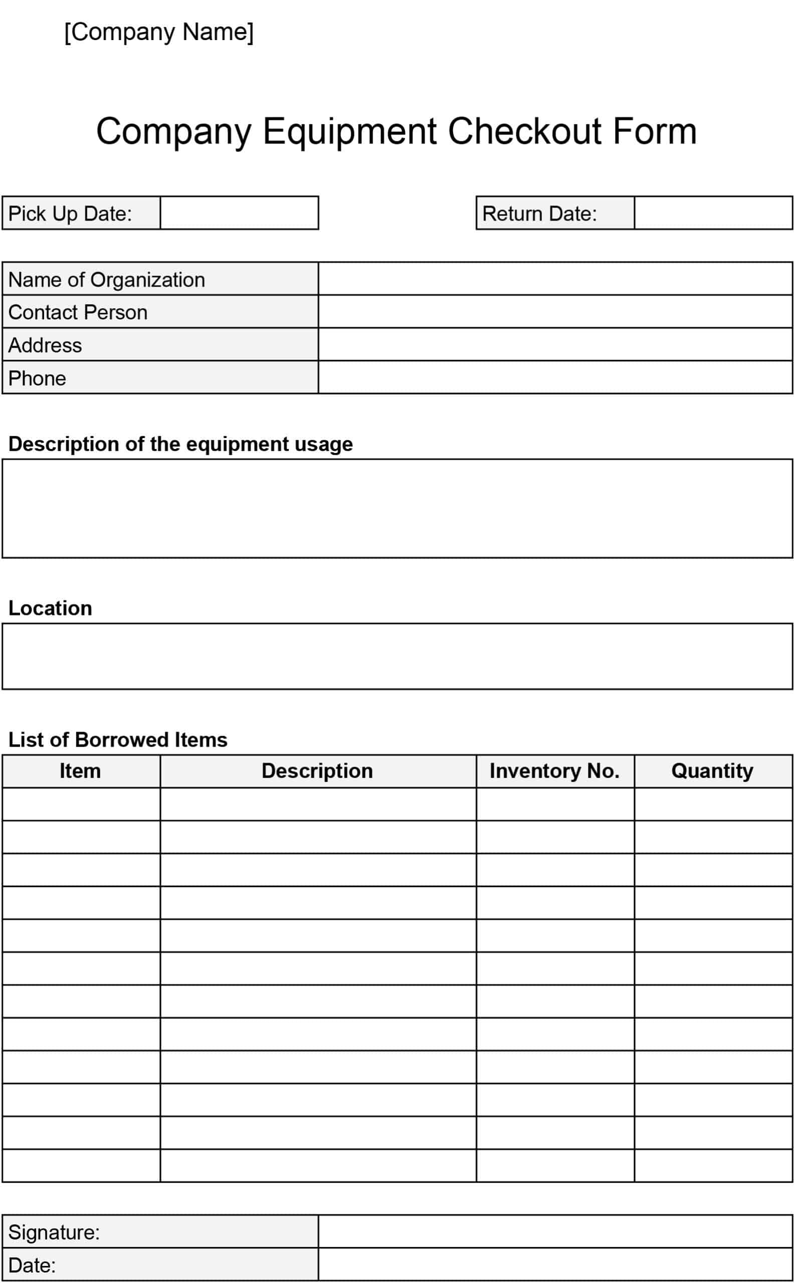 Free Equipment Checkout Forms Download Print In PDF Office 