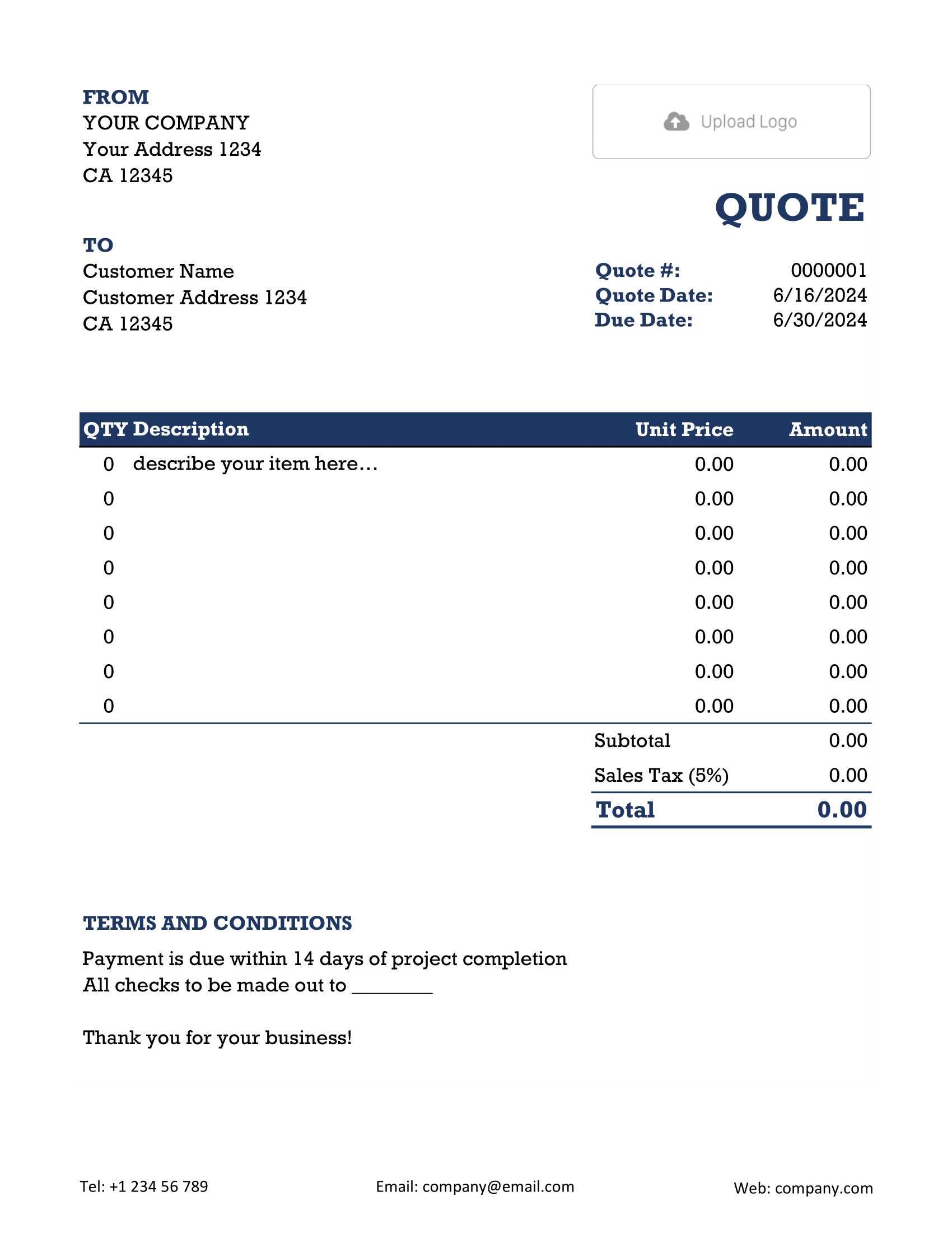 Free Excel Quote Template Docelf